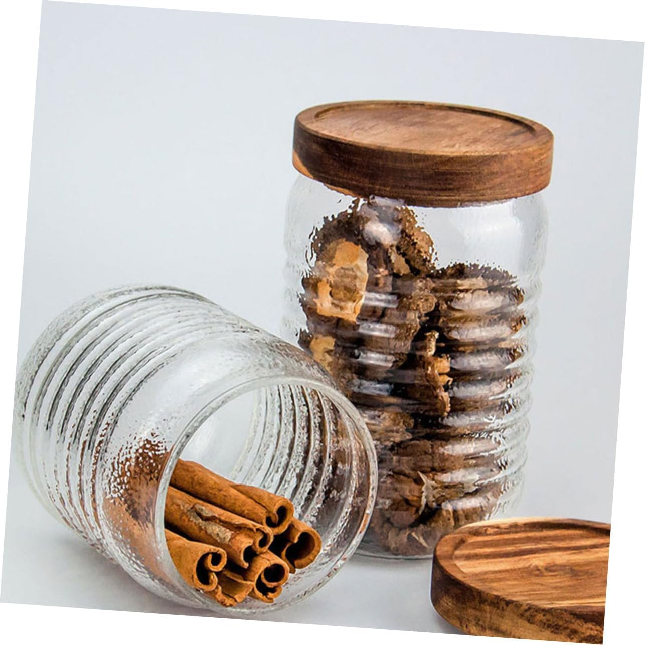 FELTECHELECTR Wooden Lid Glass Storage Jar Sealed Canister for Tea Spices Dry Food High Borosilicate Glass Moisture Home Kitchen Organization image number 1