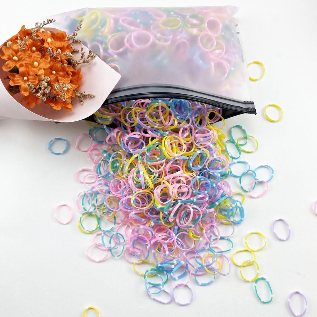1000 PCS Mini Hair Elastics for Girls Transparent Rubber Bands, Multi Color (Spring Colors with Rectangular Dots) image number 2