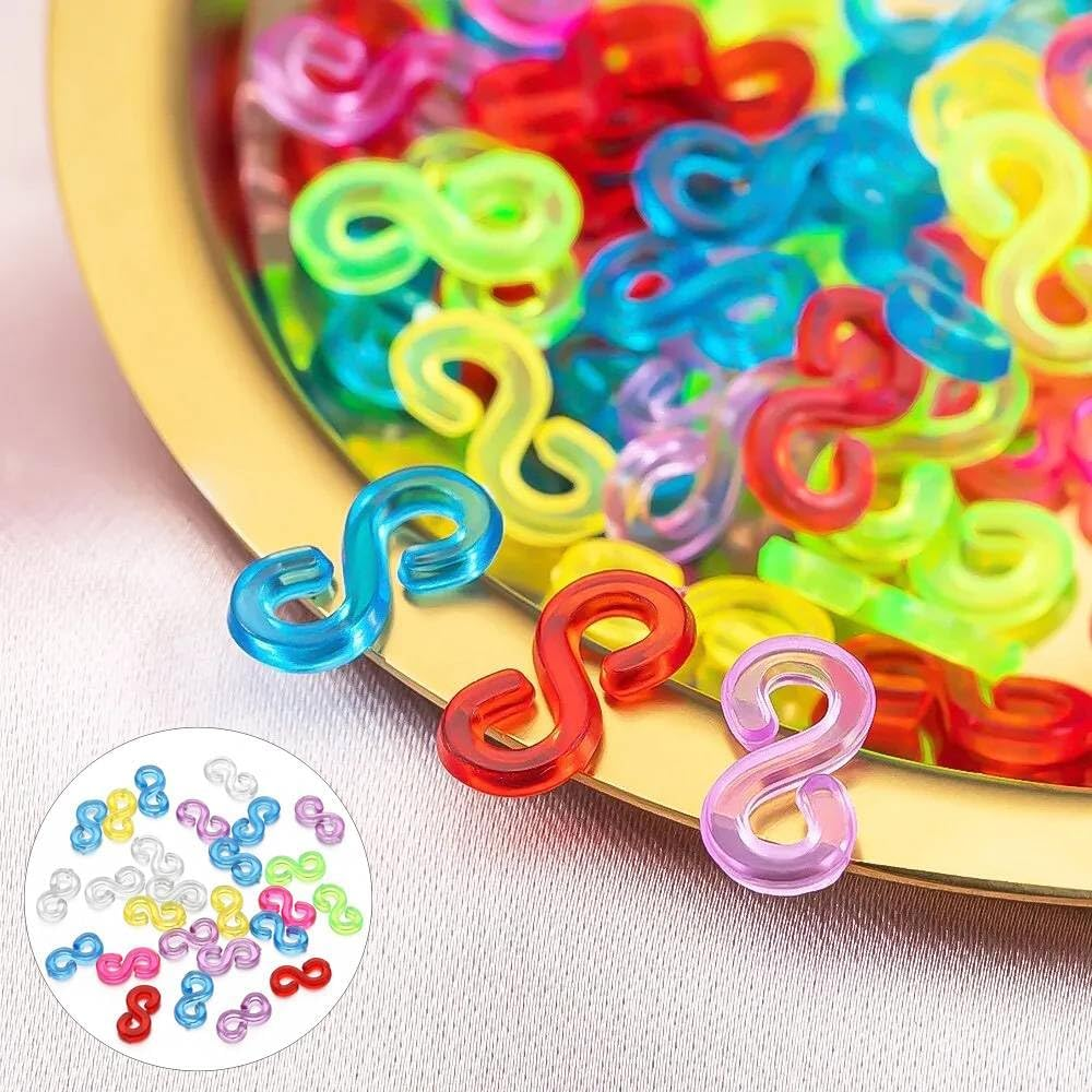 YIFARUBE 1000 PCS S Clips Rubber Band Clips, Connectors Rubber, Loom Bracelets, DIY Handicrafts (Transparent and Color) image number 4