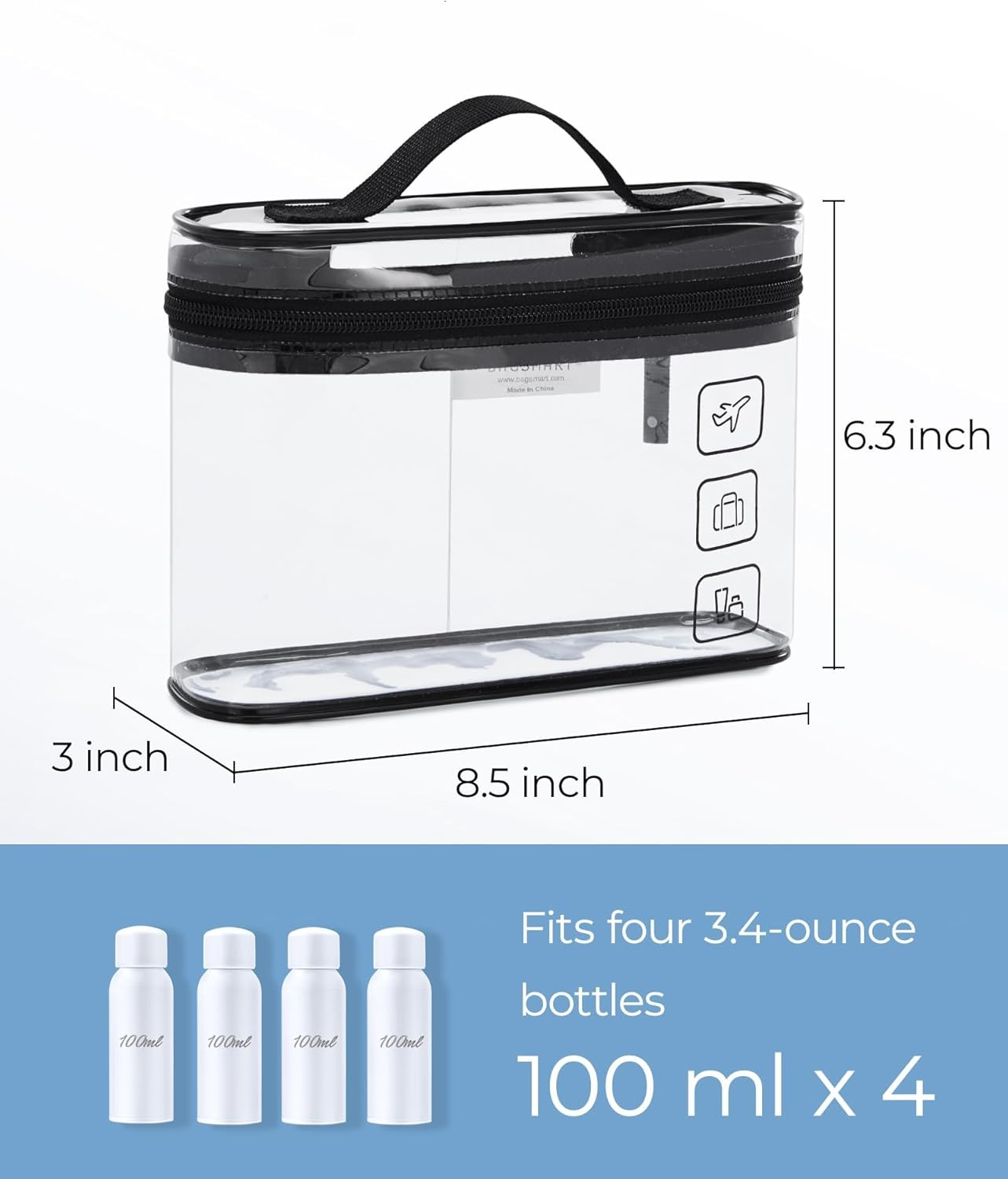 DUOMIAO Toiletry Bag, Clear Makeup Cosmetic Bag Organizer, Quart Size Travel Bag for Toiletries, Carry-On Travel Accessories Essentials, Black, 2 Pack (Black) image number 1