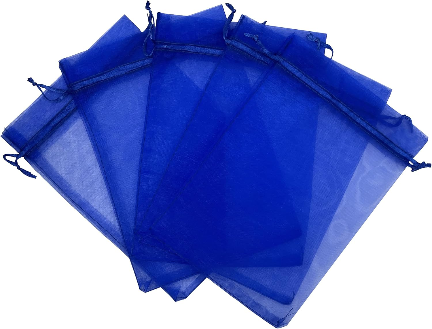 Jexila 100PCS Sheer Organza Bag 5''X7'' Royal Blue Mesh Bags Drawstring Jewelry Gift Bags Small for Baby Shower Wedding Party Pouch Favor Goodie Bags - Blue,Navy image number 2