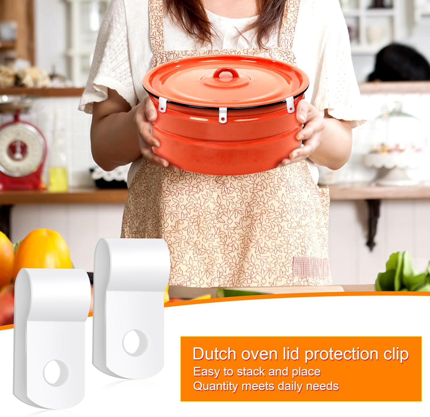 6Pcs Dutch Oven Lid Protector Clips, Cookware Protector Replacement Clips Stacking and Storage Plastic Bumpers Protective Clips for Dutch Oven Pots image number 2