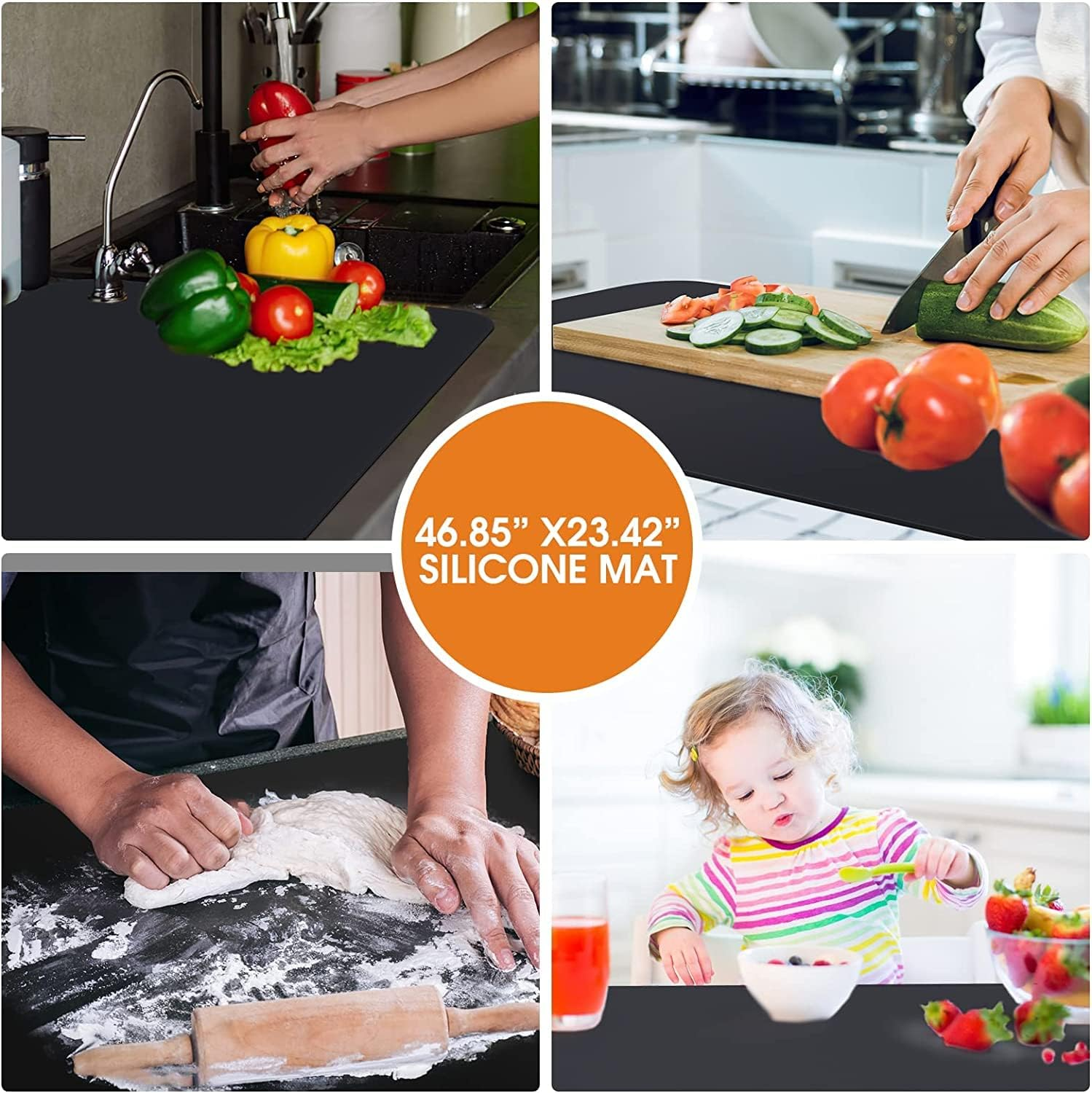 Silicone Mats for Kitchen Counter, 46.8''X23.2'' Large Heat Resistant Mat, Countertop Protector | Placemat | Craft Mat | Baking Mat - Heavy Duty, Waterproof, No Creases, No Odor (Grey) (Black) image number 5