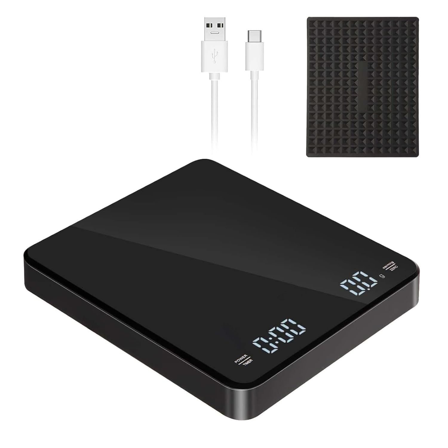 Digital Coffee Scale with Timer, Rechargeable Portable Drip Espresso Scale 3Kg/0.1G Precision Kitchen Scale with Automatic Timing Function,With Waterproof Insulation Pad (Black) image number 6