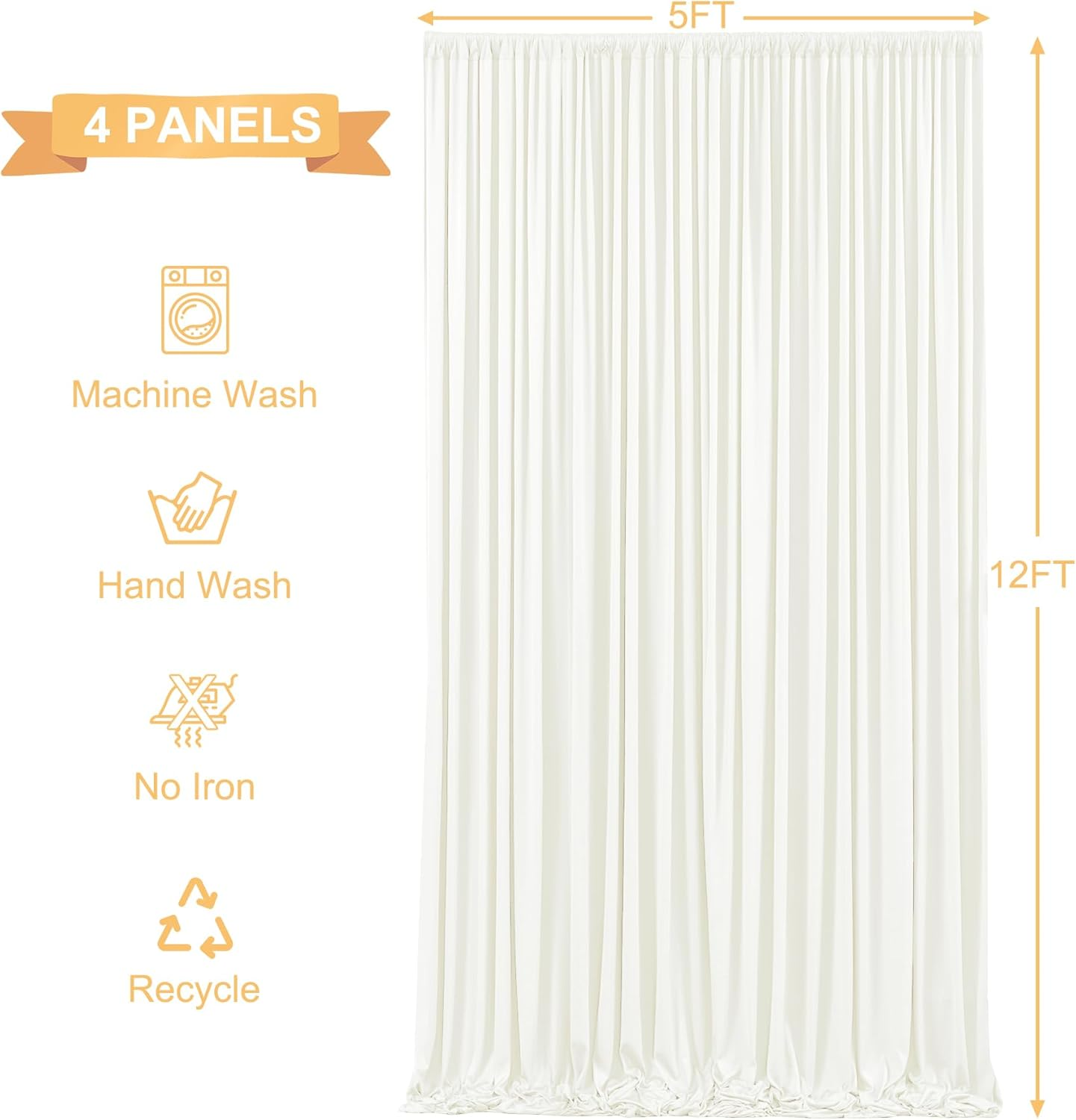 4 Panels Ivory Backdrop Curtains for Wedding Party Wrinkle Free Backdrops Curtain Drapes Fabric Decorations Photo Back Drop Cloth for Baby Shower Photography Stage Reception 20Ft(W) X 12Ft(H) image number 3