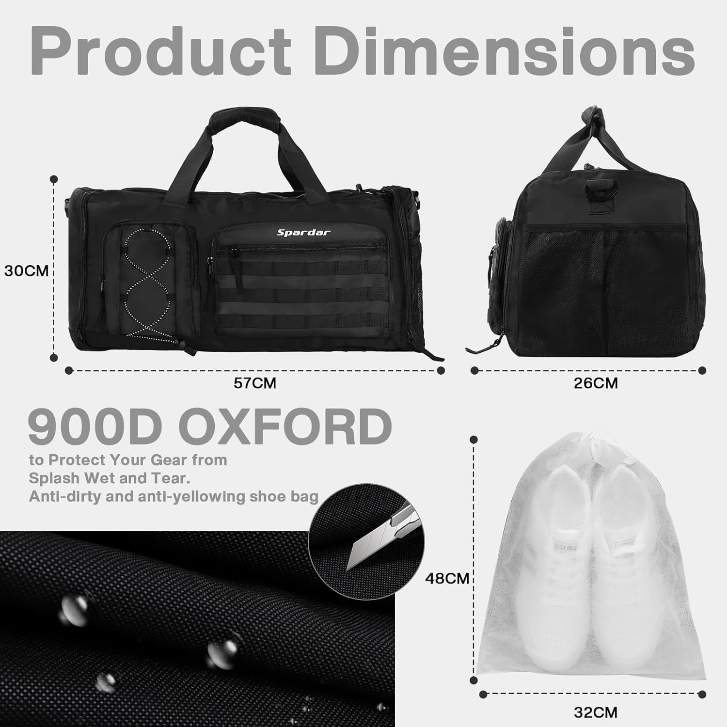 3 in 1 Gym Bag for Men and Women, with Shoe Compartment, 6 Shoe Pockets and Wet and Dry Pockets, 55L Large Capacity, Waterproof Sports Duffel Bag for Fitness, Travel, Weekend Leisure image number 1