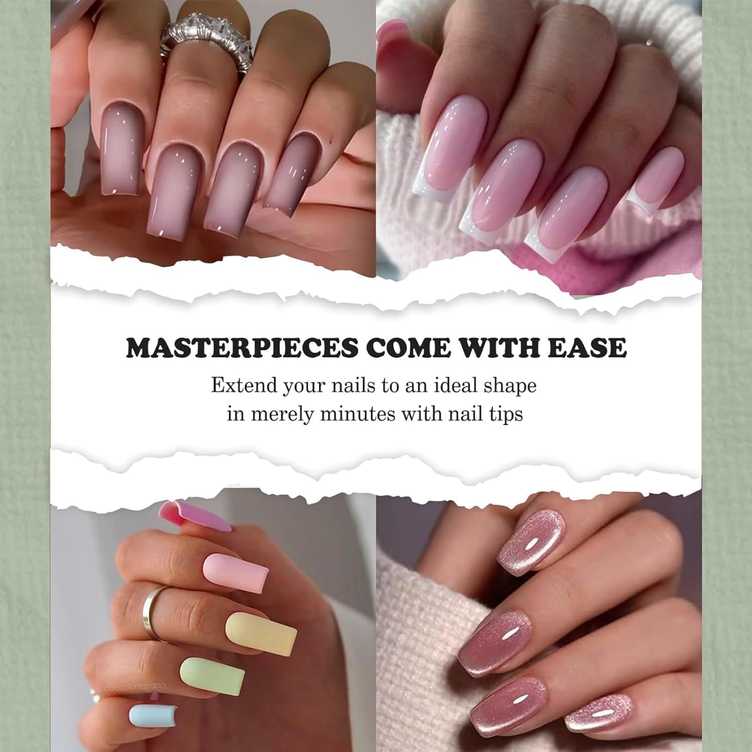 Gaivek 600 Pcs Medium Square Nail Tips, Full Cover Gel Press-On False Nails, Pre-Shaped French Nail Tips for Extension, Fake Nails Kit for DIY Manicure and Salon Use, 10 Sizes image number 1