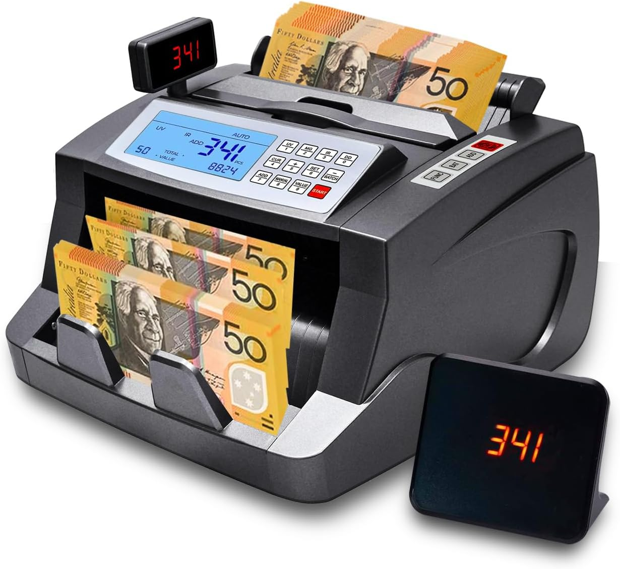 Money Counter Australian Note Bill Counting Machine AUD Cash Counter with Value Count, Add/Batch Modes, 3 Screens, LCD Display, AU Plug, UV/MG/IR/DD Counterfeit Detection Only for US Dollar, Euro image number 4