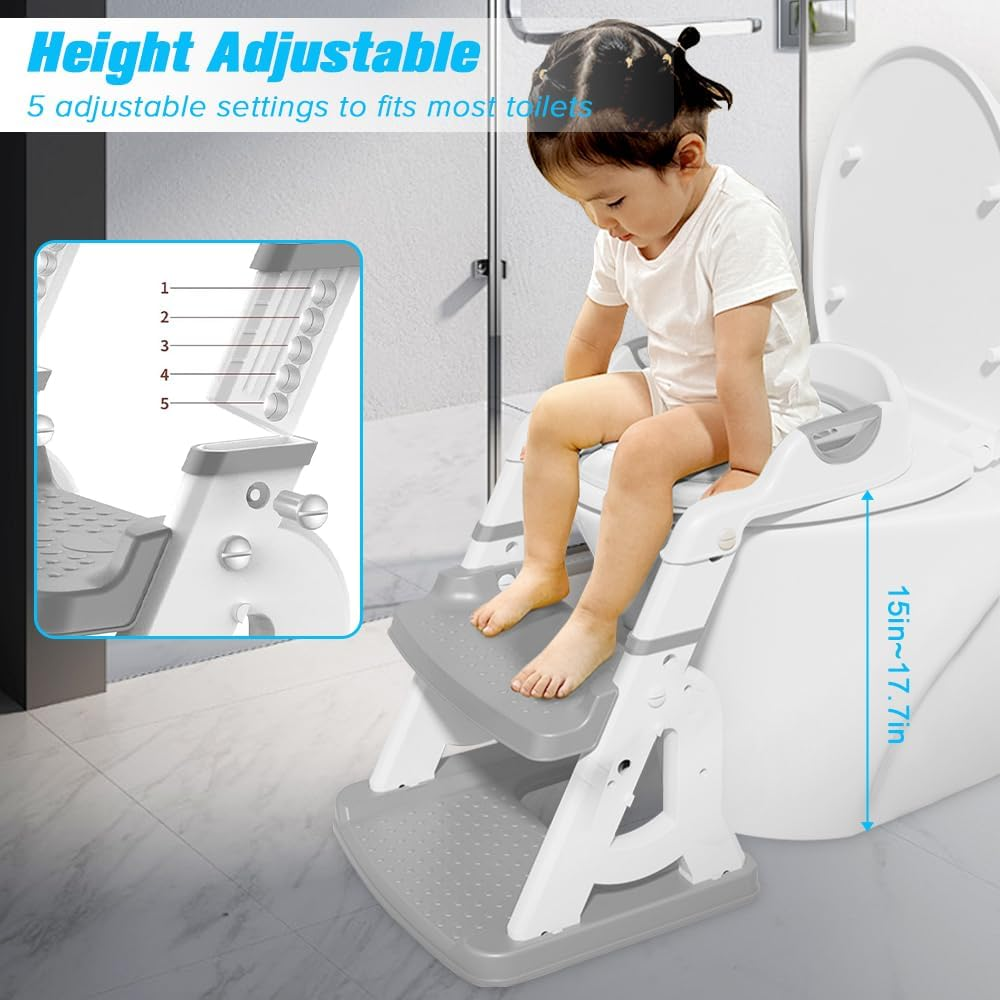 Necomi Potty Training Seat with Step Stool Ladder, Height Adjustable Toddler Potty for Kid Boys Girls, 2 in 1 Potty Training Seat with Non-Slip Pad Step Potty (Gray) image number 2