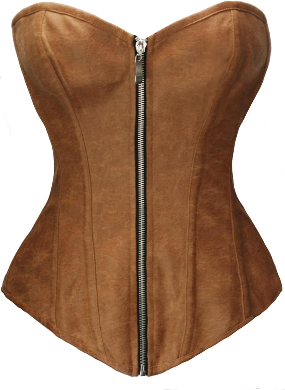 BSLINGERIE Womens Faux Leather Zipper Front Bustier Corset
