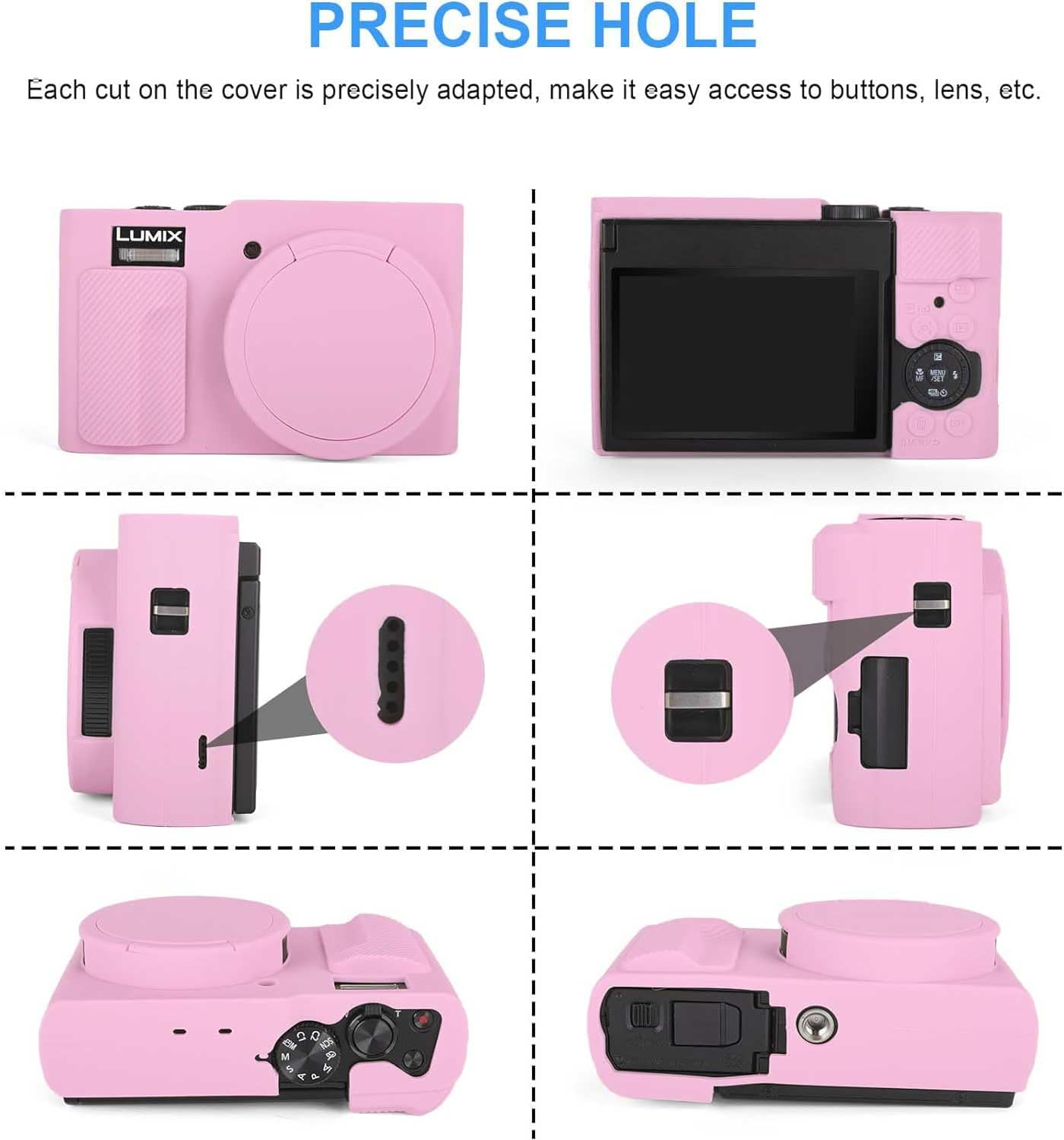 T Tersely Premium Soft Silicone Protective Case with Removable Lens Cover for Panasonic Lumix DC-TZ99 / ZS99 Digital Camera - Washable, Lightweight, and Stylish Protection (Pink) image number 3