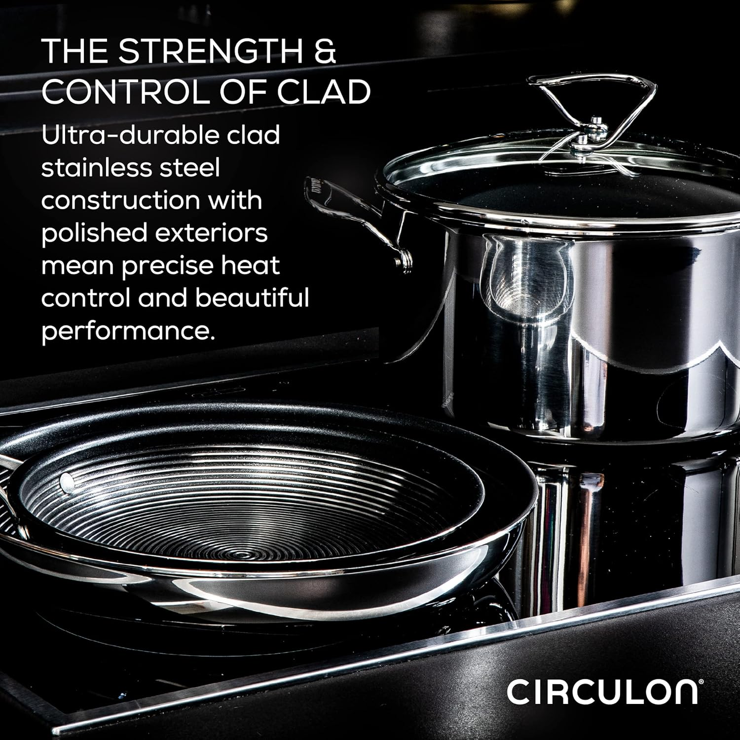 Circulon Clad Stainless Steel Cookware/Pots and Pans and Utensil Set with Hybrid Steelshield and Nonstick Technology, 11 Piece - Silver image number 6