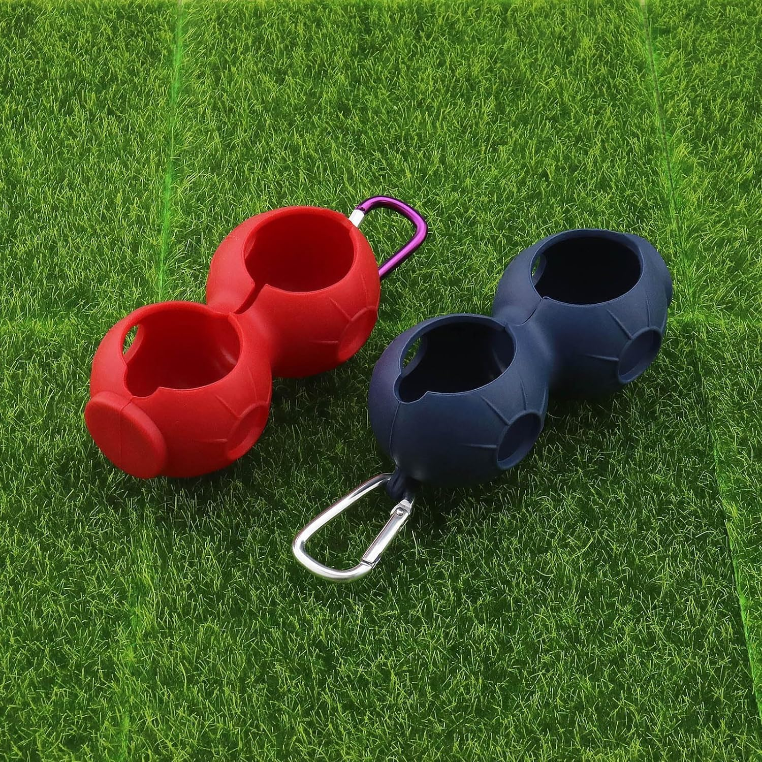 THJOPOKEEL 2PCS Golf Holder with Suspension Clip Soft Silicone Portable Golf Bag Protective Cover for 2 Balls (Blue and Red) image number 6