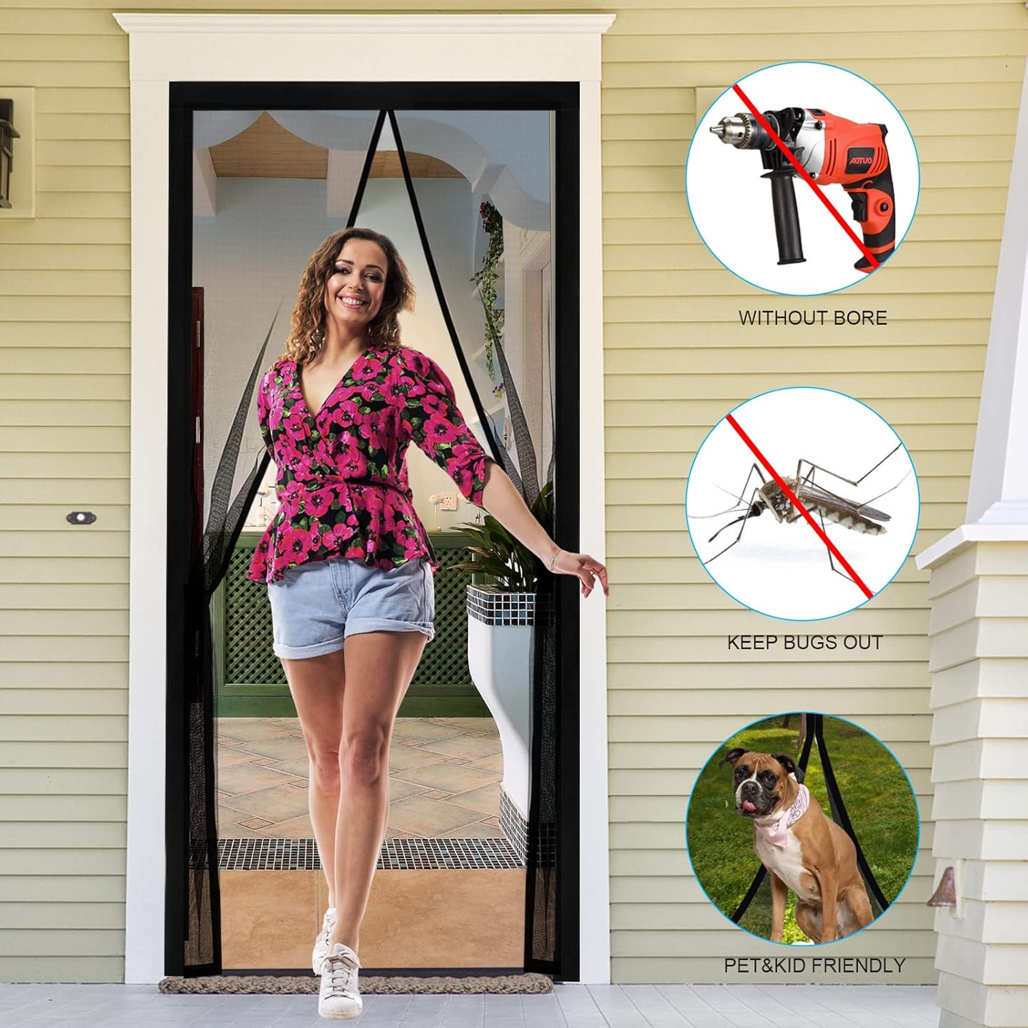 Fillis Magnetic Fly Screen Doors 140X240Cm, Mosquito Proof Door Curtains, Fiberglass Mesh with Full Frame Hook and Look, Keep Insects Out image number 1