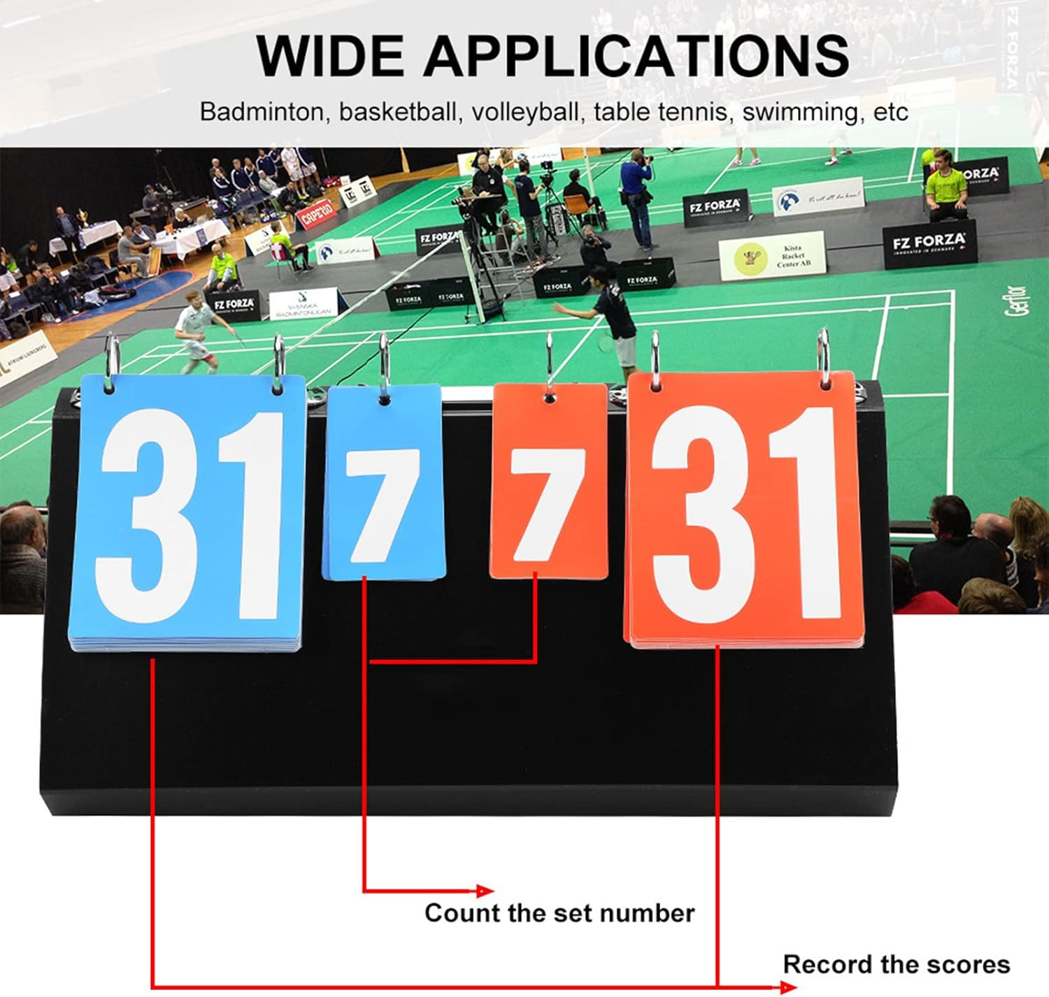 Leopacat Sports Scoreboard, 4 Digit Sports Scoreboard, Portable Tabletop Scorekeeper, Badminton Scorecard Multi-Functional Practical Scoreboard Flipper Flips for Ping Pong Soccer Classroom Activities image number 1