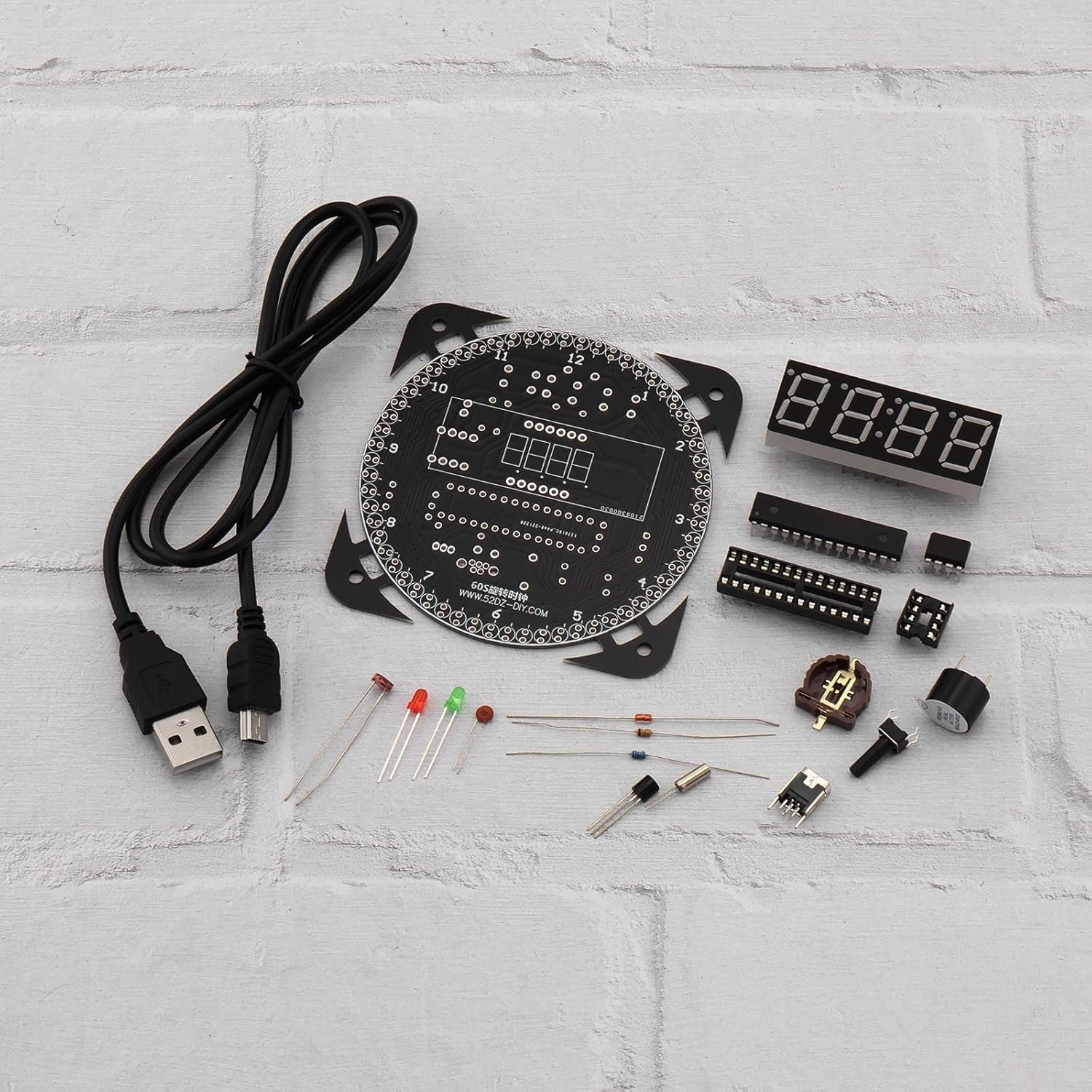 YINETTECH 1 Set DIY Rotating Digital LED Display Module Alarm Electronic Digital Clock Kit 51 SCM Learning Board Soldering Practice DIY Timer Kit for Home School Office, Green image number 4