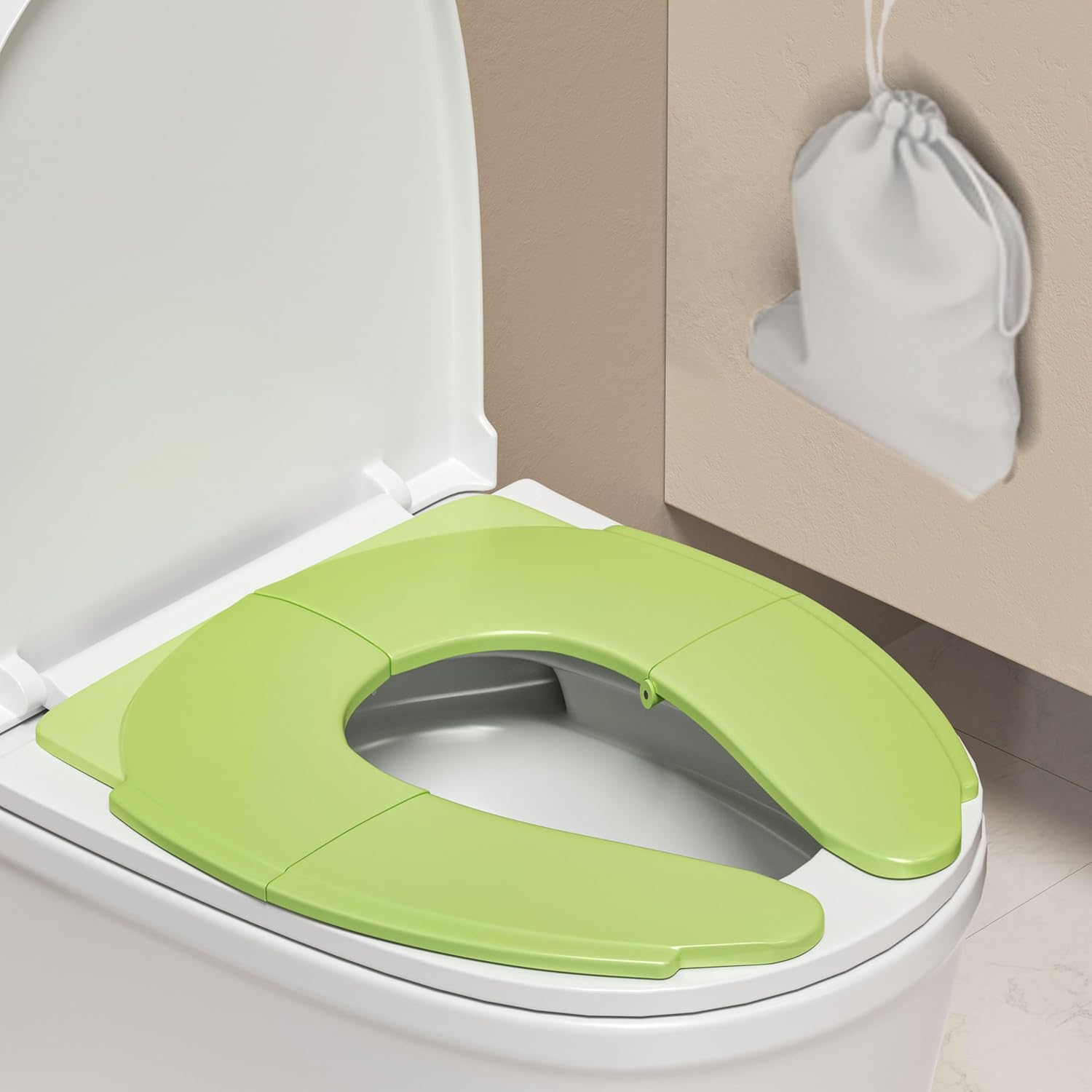 Potty Training Seat Travel - Folding Toddlers Toilet Seat Cover, Portable Potty Seat for Kids Children Boys & Girls, Non-Slip Recyclable Potty Training Toilet Attachment (Green) image number 2