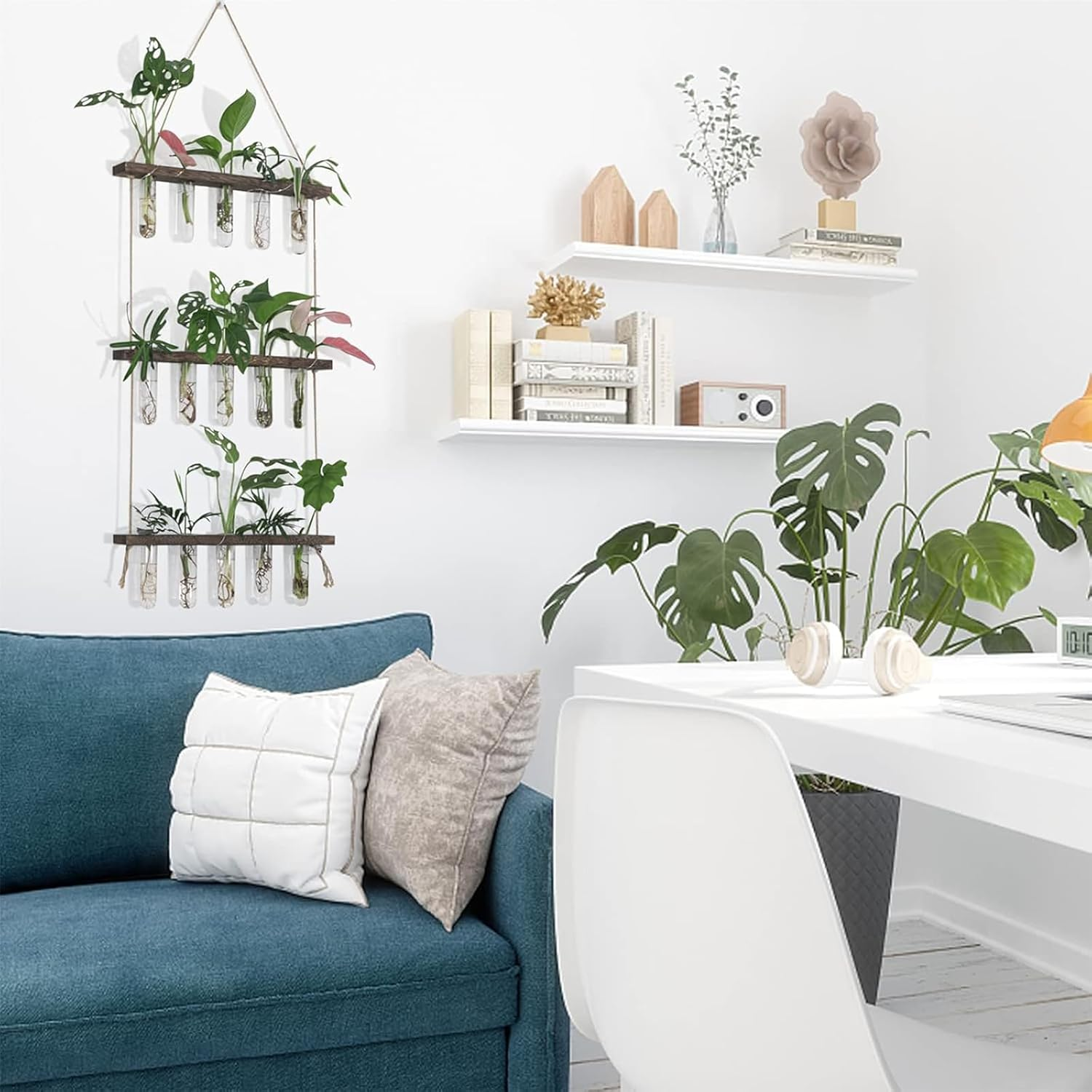 Wall Hanging Propagation Station with Wooden Stand, 5 Glass Test Tubes, 3-Tiered Planters, Wall Terrarium for Home or Office, Hydroponic Cuttings, Plant Hanger, Flower Vases Wall Decor image number 4