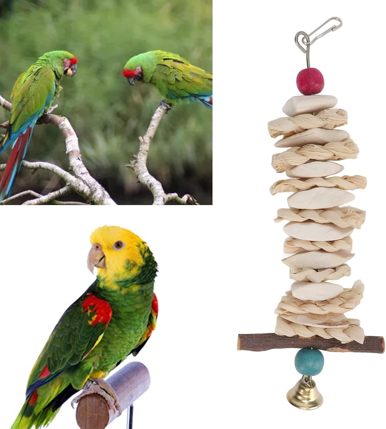 Bird Cuttlebone Toy, Bird Chewing Toy, Colorful Hanging Hand Made Cuttlefish Bone Toy, Parrot Toys Chewing Bird Toy Cuttle Bone Beak Grinding Cage Hanging Bell Toys for Parrots Budgie African Greys image number 2