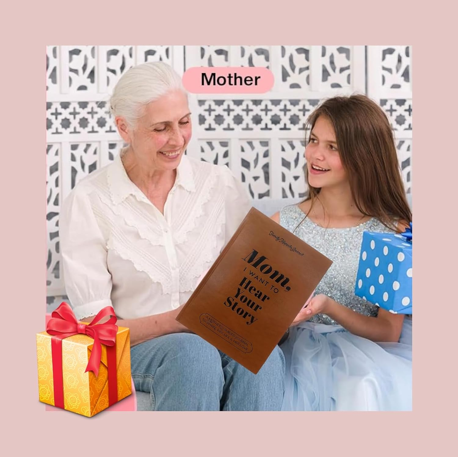 I Want to Hear Your Story, Family Keepsake Guided Journal, Brown Leather Look,Hear Your Story Notebooks, Gift with Ribbon Bookmark (Mother'S Notebook) image number 2