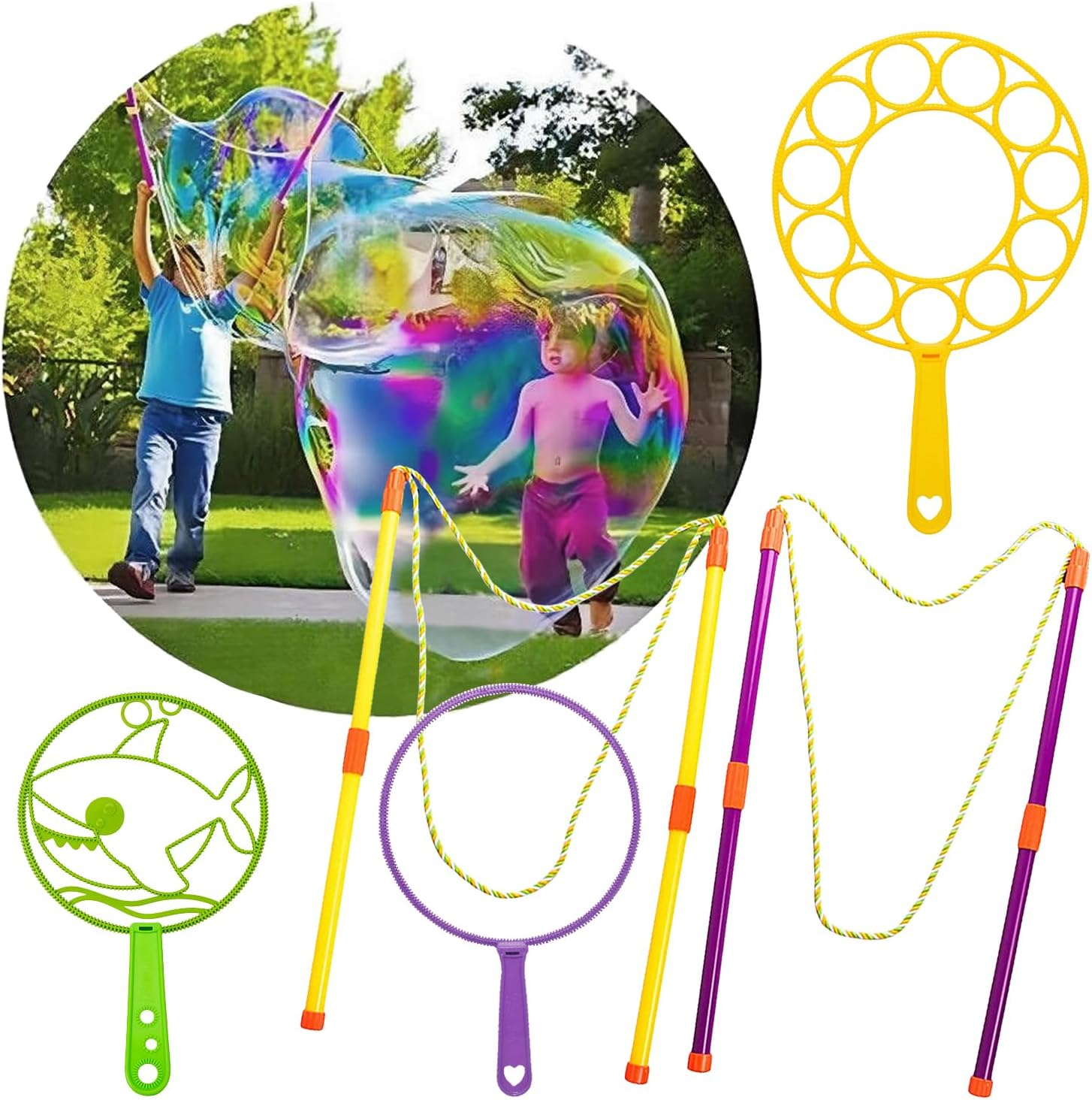 Bubble Machine Giant Bubble Wands Kit for Kids Toddlers,55Cm Big Bubble Wands Bulk Set,Large Bubble Rope Blower Maker,Outdoor Toys Garden Games Party Favors Gifts image number 3