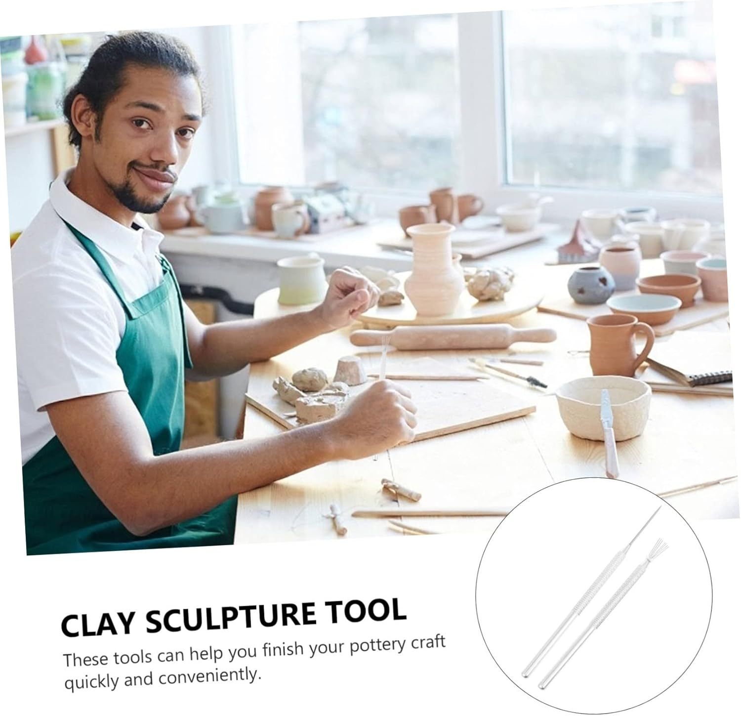 TEHAUX Pottery Clay Tools 4Pcs Clay Needle Tools for Detailed Sculpture and Modeling