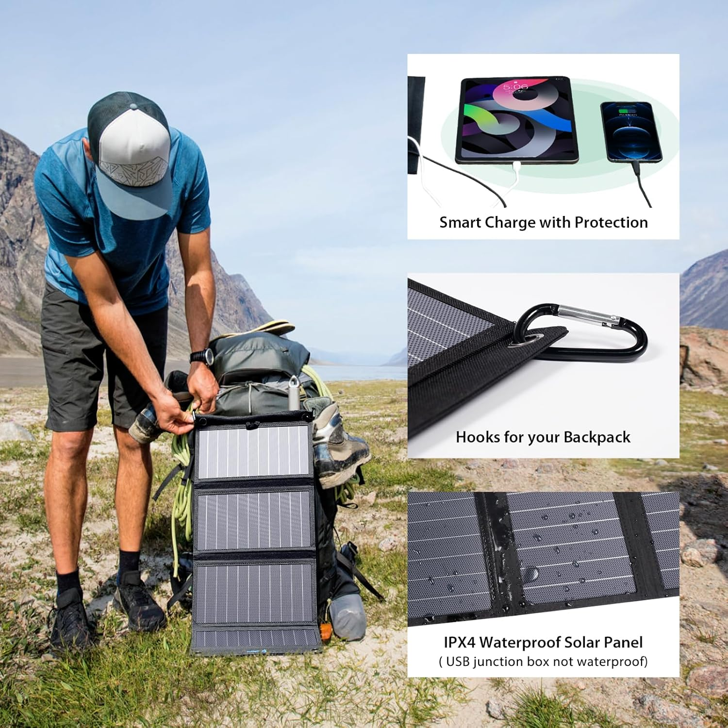 [Upgraded]Bigblue 3 USB Ports 28W Solar Charger(5V/4.8A Max), Foldable Portable Solar Phone Charger with Sunpower Solar Panel Compatible with Iphone 11/Xs/Xs Max/Xr/X/8/7, Ipad, Samsung Galaxy LG Etc. image number 2