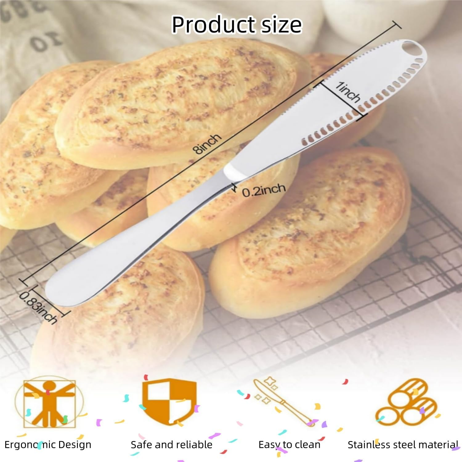 2 PCS Stainless Steel Butter Spreader Knife with Serrated Edge,3 in 1 Kitchen Gadgets Multi-Function Butter Spreader and Grater with Serrated Edge for Butter Cheese Jams Jelly image number 6