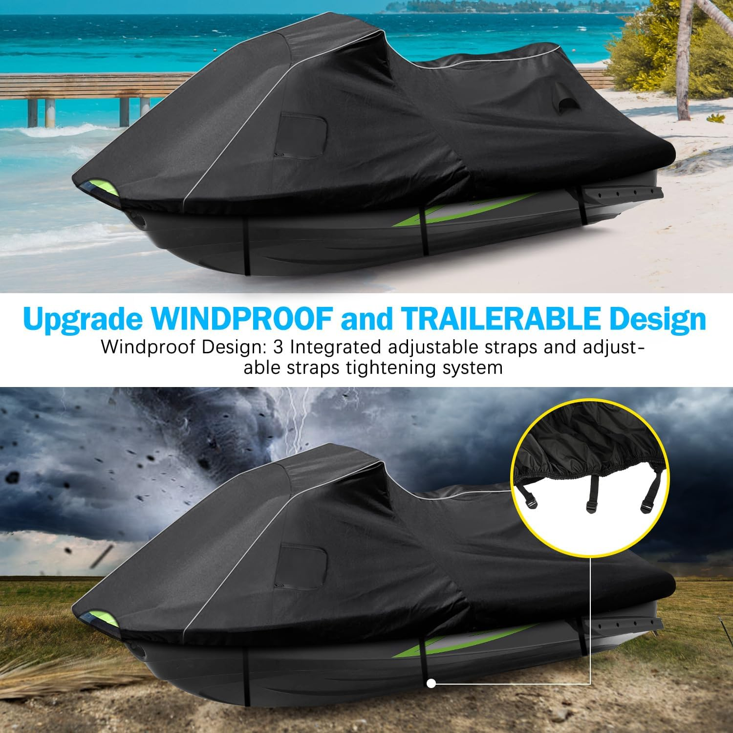For Yamaha 2019-2022 FX Cruiser SVHO/FX Cruiser HO Jet Ski Cover Trailerable Cover with Waterproof Zipper 600D Oxford PU Waterproof UV Proof Jetski Waverunner Covers image number 4