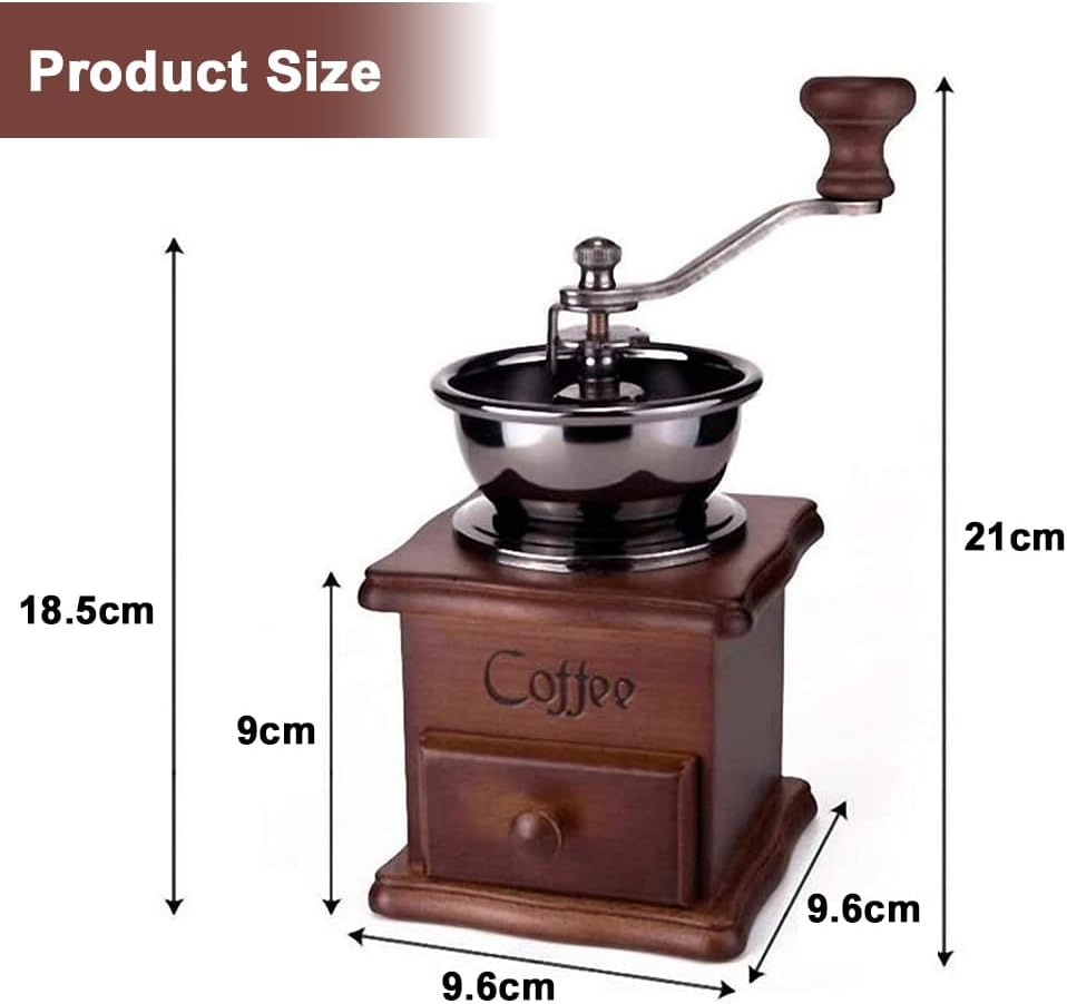 Manual Coffee Grinder &ndash; Vintage Wooden Hand Coffee Mill with Ceramic Burr, Adjustable Grinding Settings, Classic Hand Crank Coffee Bean Grinder for Home, Travel, and Decoration image number 1