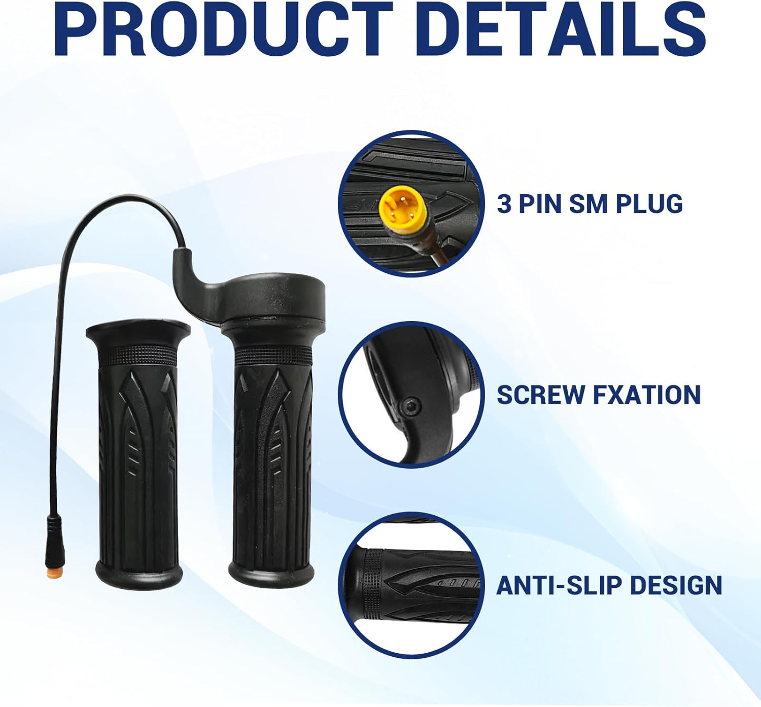 Electric Bike Throttle, 2Pcs Ebike Throttle, Full Throttle Ebike, 1 Pair 12V to 72V Throttle Handle Grip ABS Waterproof Ebike Throttle Easy to Install and Remov, 20X Full Twist Throttle