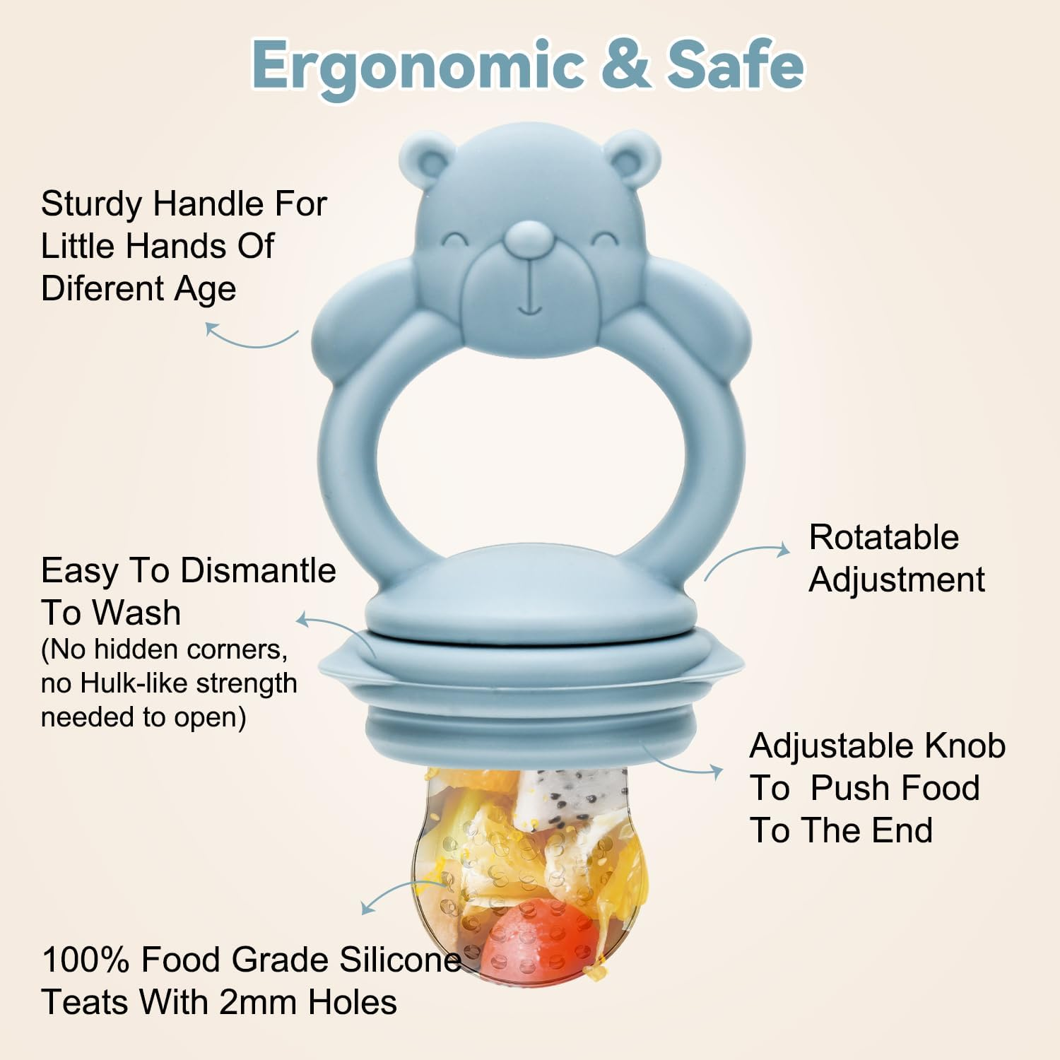 MR.TIMELAG Baby Fruit Feeder & Popsicle Molds 6-In-1 Set - Silicone Teething Mitts, Freezer Trays, Pacifiers & Ice Lolly Makers (Blue Bear + Smiley) - Bpa-Free Infant Feeding & DIY Frozen Treat Kit image number 3