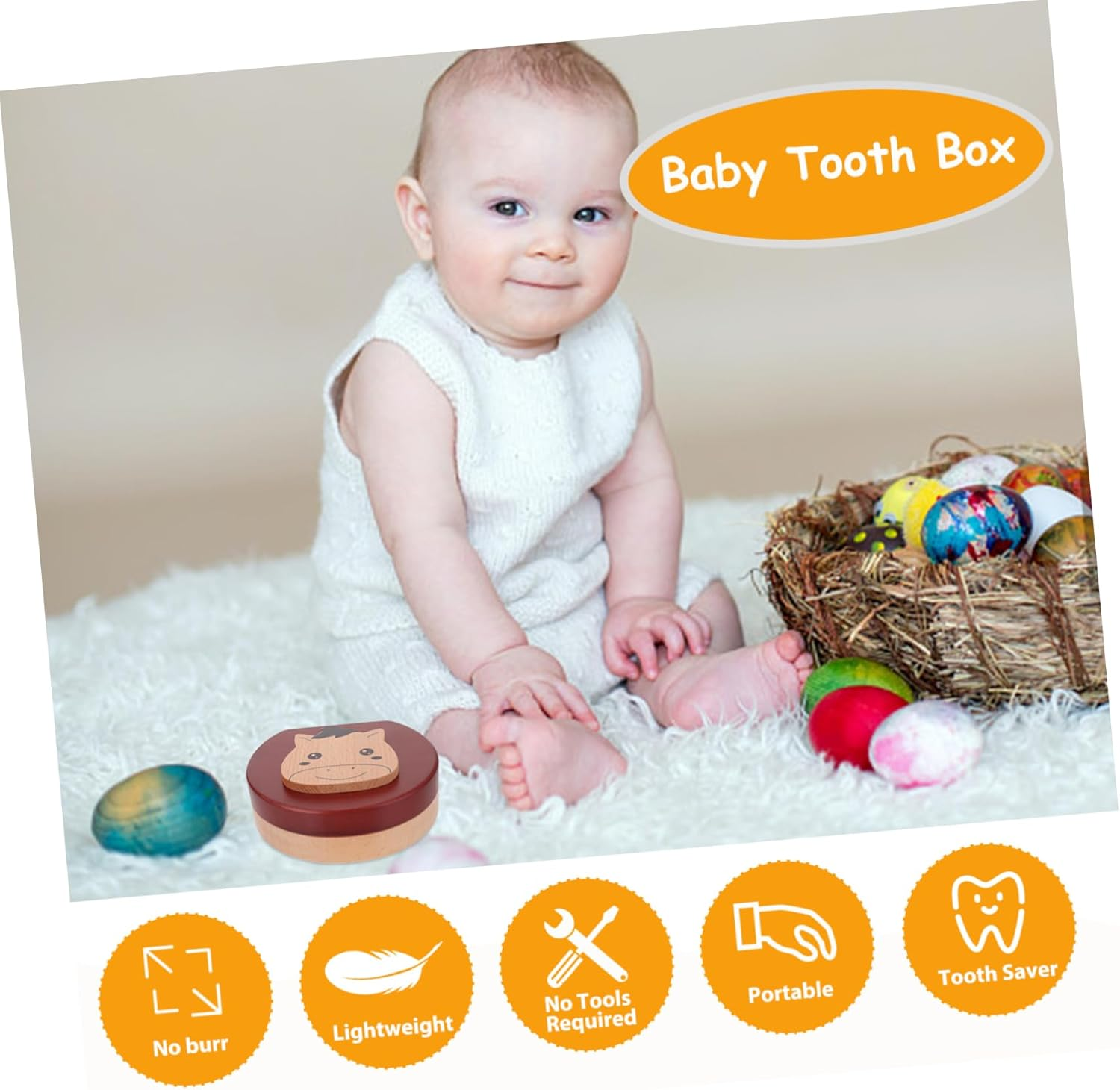 Tooth Keepsake Box Wooden Tooth Fairy Organizer with Tweezers Fetal Hair Bottle Profile for Boys Girls for Showers and Birthdays