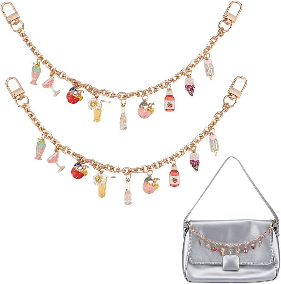 PLIGREAT 2 Pcs Fruit Drink Charms Chains for Handbag, 30.3 Cm Trouser Chains Replacement Extension Chain for Women Ice Cream Lemon Juice Bag Charms Straps for Handbag Wallet Crossbody image number 4