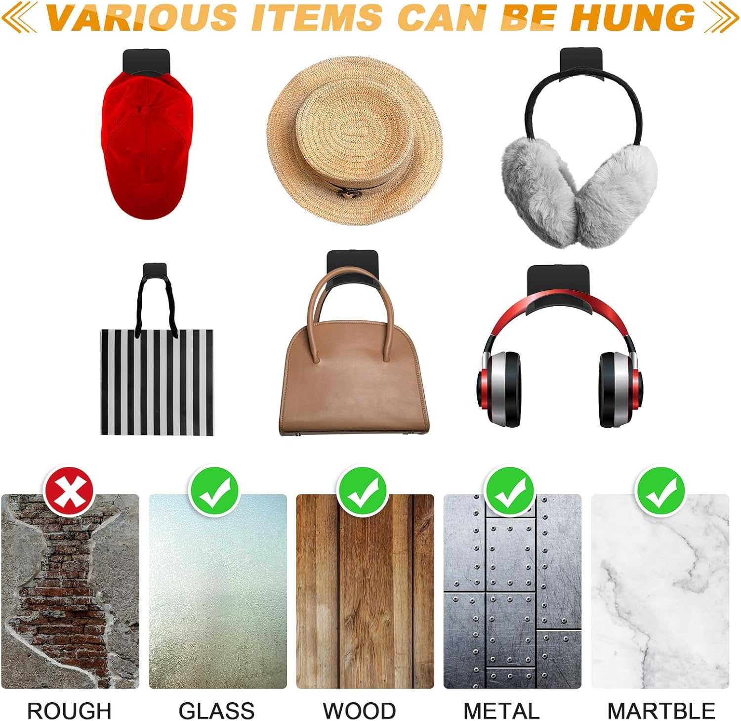 12 Pcs Headphone Wall Hangers Adhesive Gaming Headset Holder Hooks for Wall Mount Strong Universal Stand Hooks for Most Headphone Controller, Hat, Baseball Caps, Closet, Door (Black) - 12, White image number 4