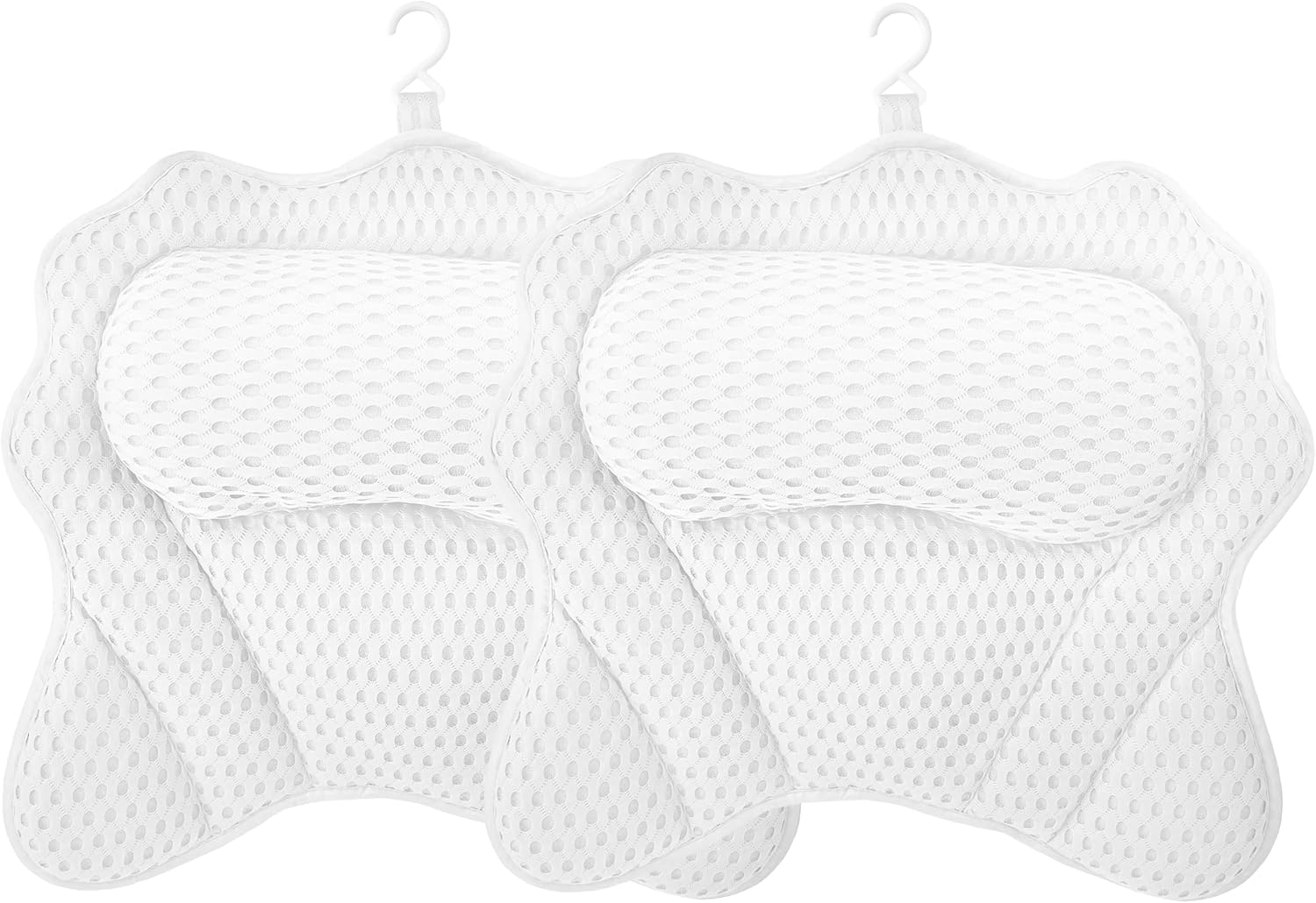 Rwotlls Bath Pillow, Ergonomic Luxury Bathtub Pillow for Tub Head,Neck, Shoulder and Back Support, Headrest with Soft 4D Mesh Fabric and 6 Strong Non-Slip Suction Cups, 2 Pack (White)