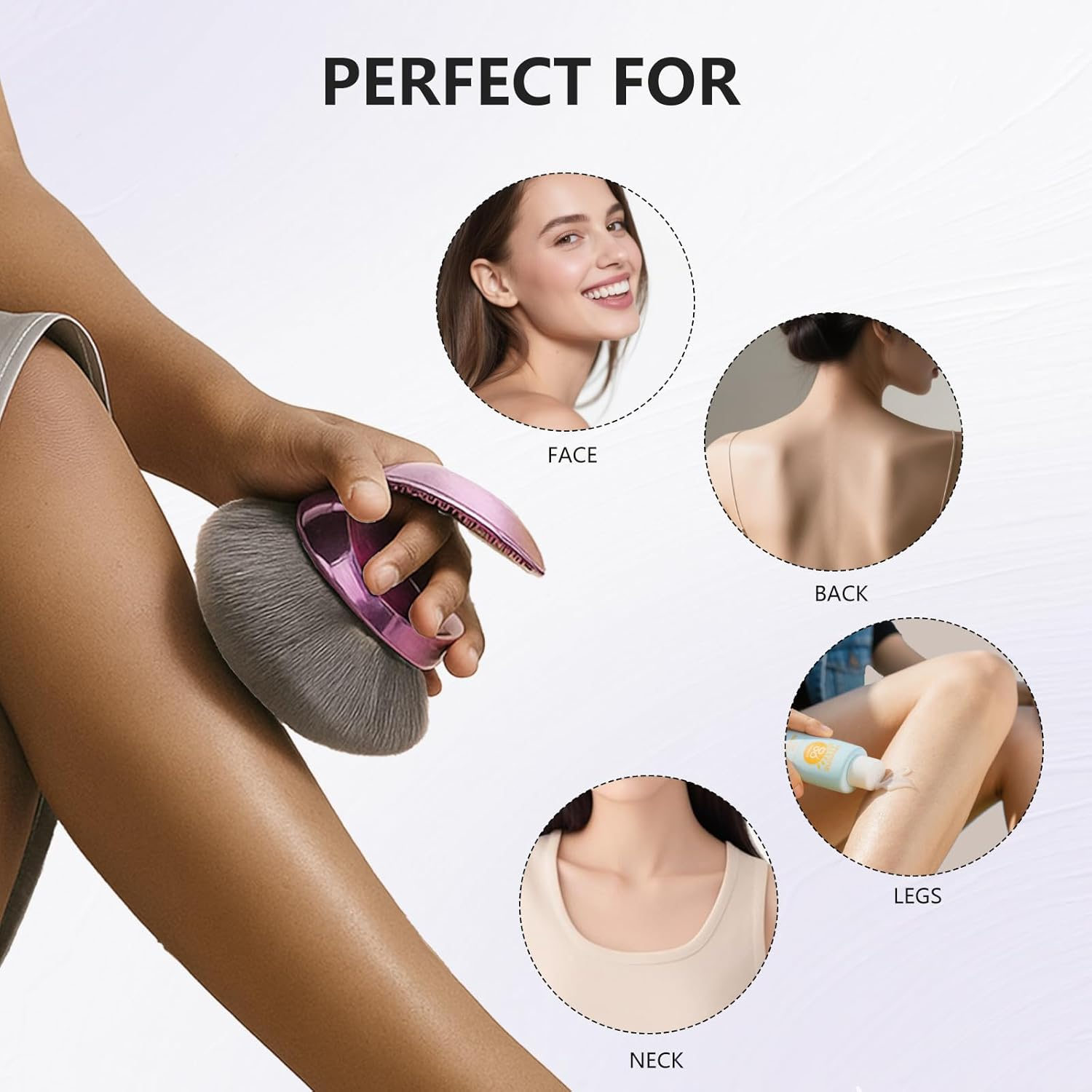 Ouqiesli Large Kabuki Body Makeup Brush - Fluffy Foundation & Self Tanner Applicator for Face and Legs, Vegan Bronzer Tool