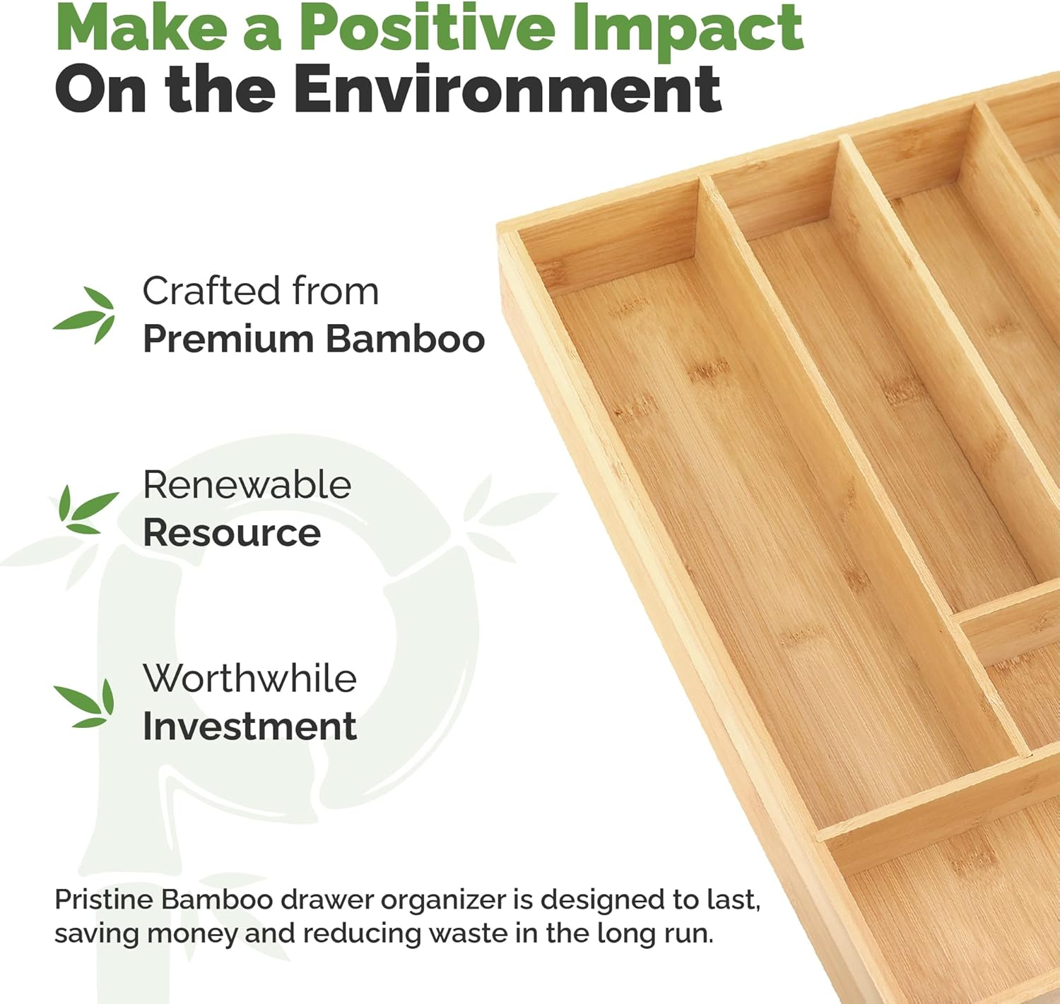 PRISTINE BAMBOO Silverware Tray Organizer&ndash; Flatware Utensil Cutlery Silverware Holder for Drawer &ndash; Small Extra-Deep Wooden Kitchen Drawer Organizer Divider for Spoons Forks Knives Cutleries (6-Slots) image number 6