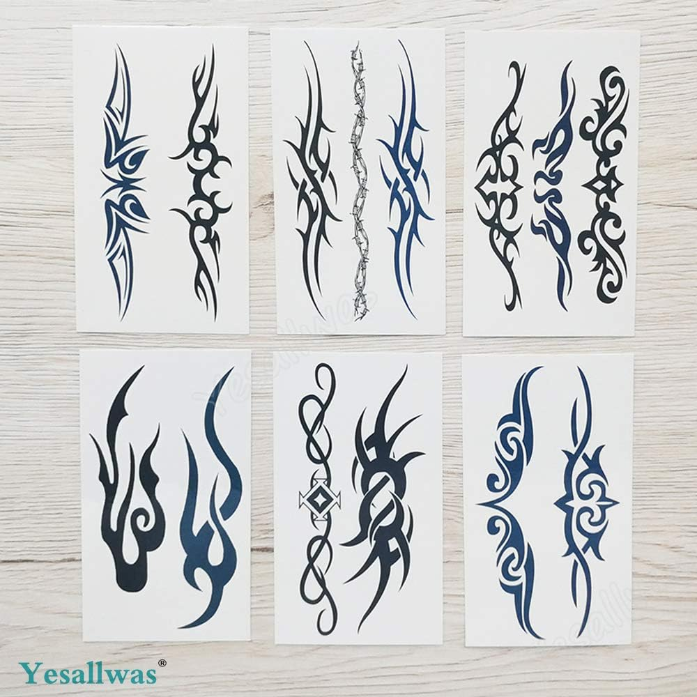 Yesallwas 6 Sheets Mix Tribal Tattoos Small Temporary Tattoo Blue Black Tribal Pattern Tattoo Sticker for Men Women 6X10.5Cm/2.36X4.13Inches (Lxw) image number 1