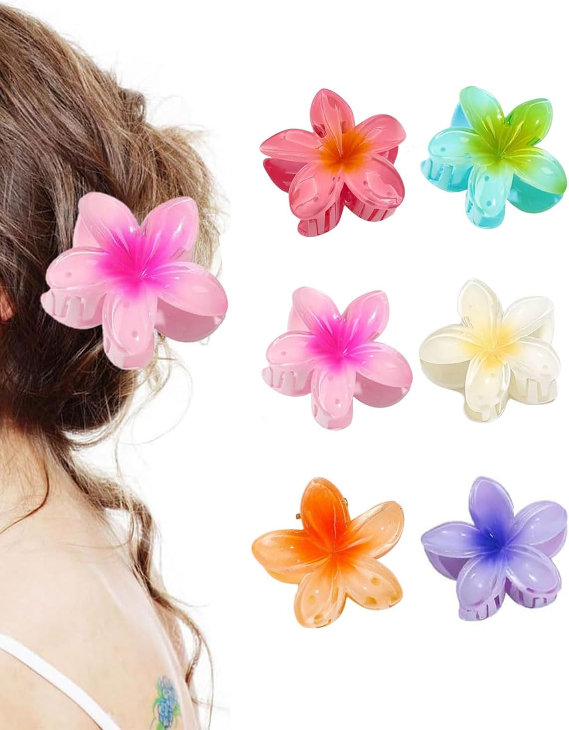 JUKOTA Pack of 6 Flower Hair Clips, 6 Cm Colourful Flower Hair Pins for Women, Cute Hawaiian Hair Clip, Hair Accessories, Non-Slip Plastic Hair Clips, Gifts for Women and Girls image number 5