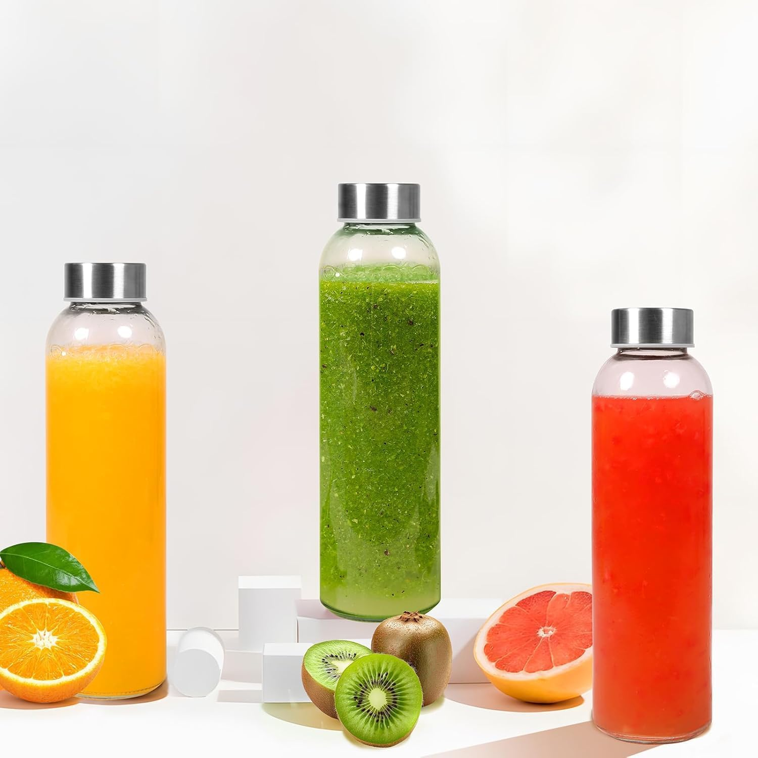 500Ml Glass Water Bottle Set of 6, Reusable Glass Juice Containers with Ice Cube Mold Funnel for Home, Office, Gym & Outdoors, Beverage Storage Containers for Refrigerator-Bpa Free, 100% Leak Proof image number 1