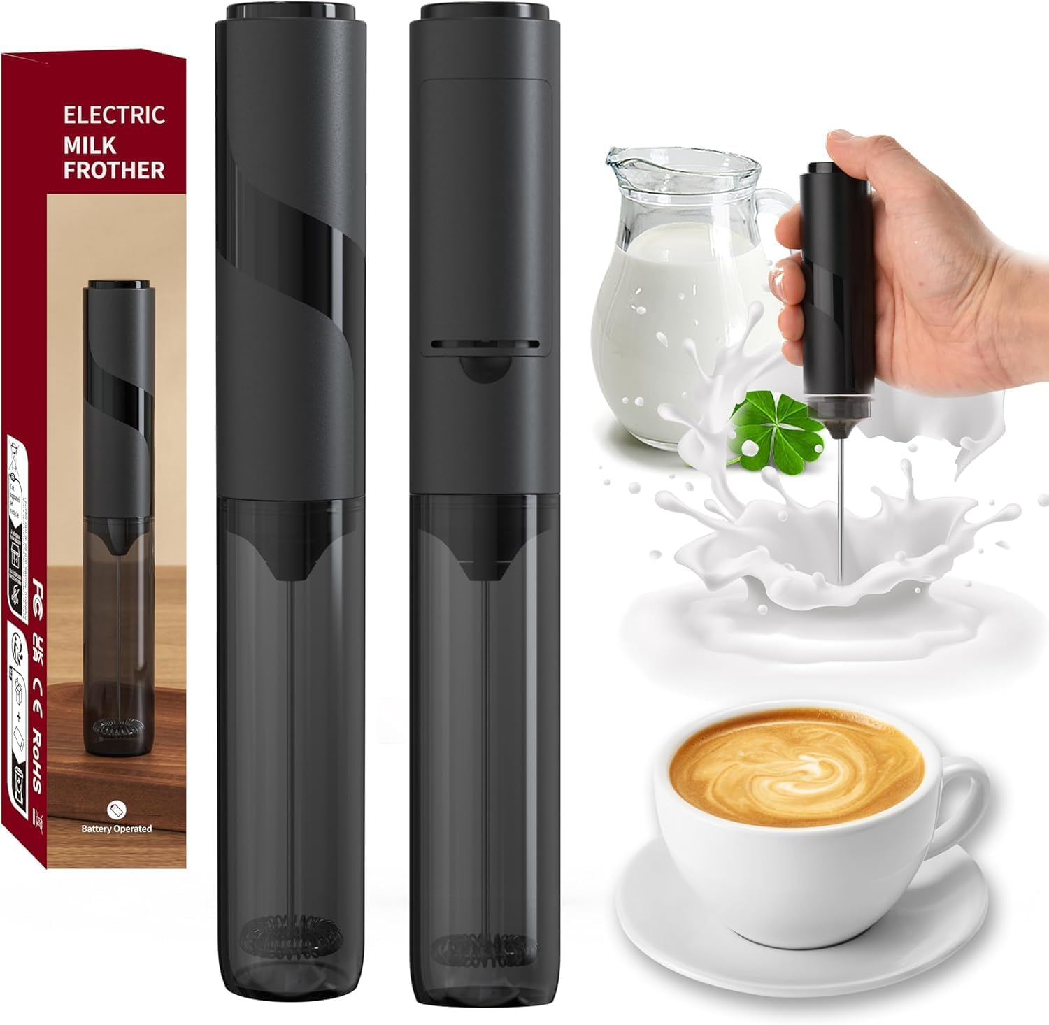 Milk Frother Handheld Electric Whisk Mini AA Battery Operated Foam Maker, 2 Speeds Food Grade Stirrer for Cappuccino, Frappe, Hot Chocolate, Compact Design for Barista & Home Use image number 5