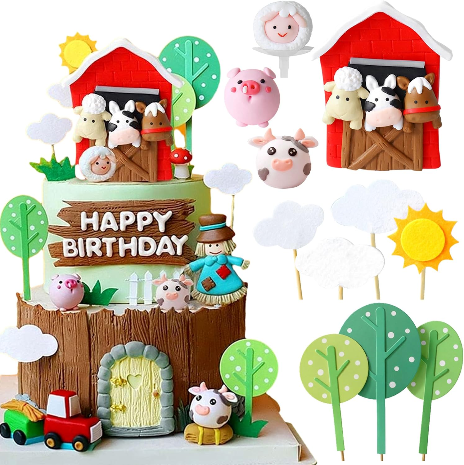 Jevenis 11 PCS Farm Animal Cake Decoration - Birthday Cake Topper Cow Decoration for Baby Shower Party Decorations