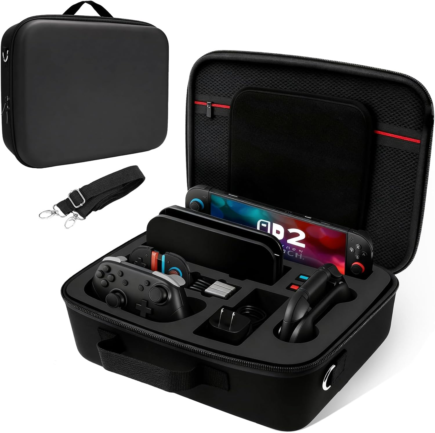Carrying Case for Switch 2 [Black] &ndash; Large Capacity Travel Storage Bag, Compatible with 2025 Switch Model, Shockproof Waterproof EVA Hard Shell, Lightweight with Handle Strap for Console & Accessories image number 1