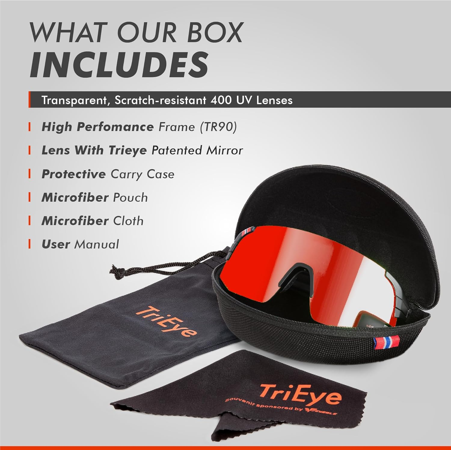 Trieye Eyewear Cycling Glasses with Integrated Rearview Mirror for Men & Women - UV 400 - Left Side Mirror Cycling Glasses image number 2