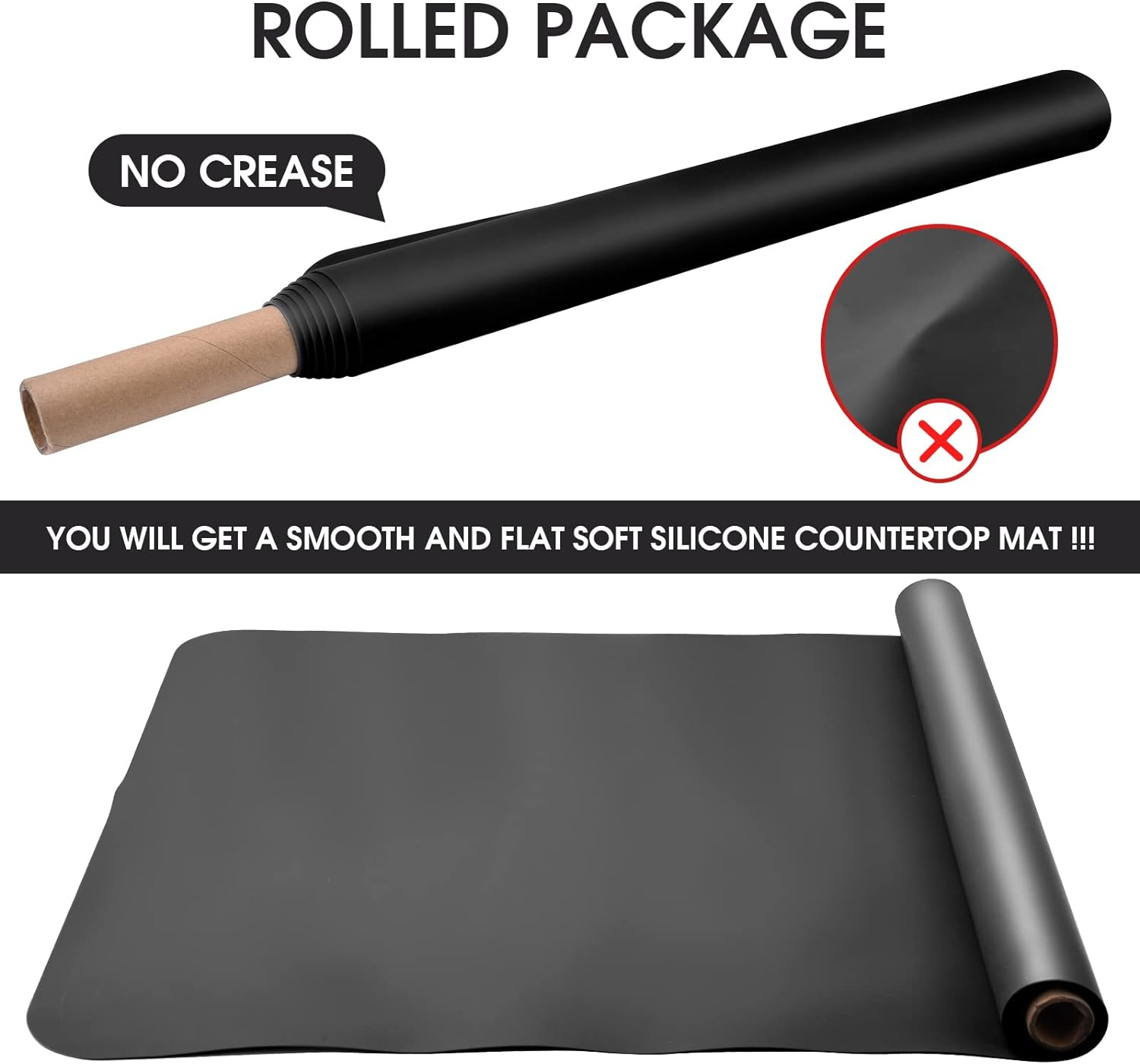 Silicone Mats for Kitchen Counter, 46.8''X23.2'' Large Heat Resistant Mat, Countertop Protector | Placemat | Craft Mat | Baking Mat - Heavy Duty, Waterproof, No Creases, No Odor (Grey) (Black) image number 4