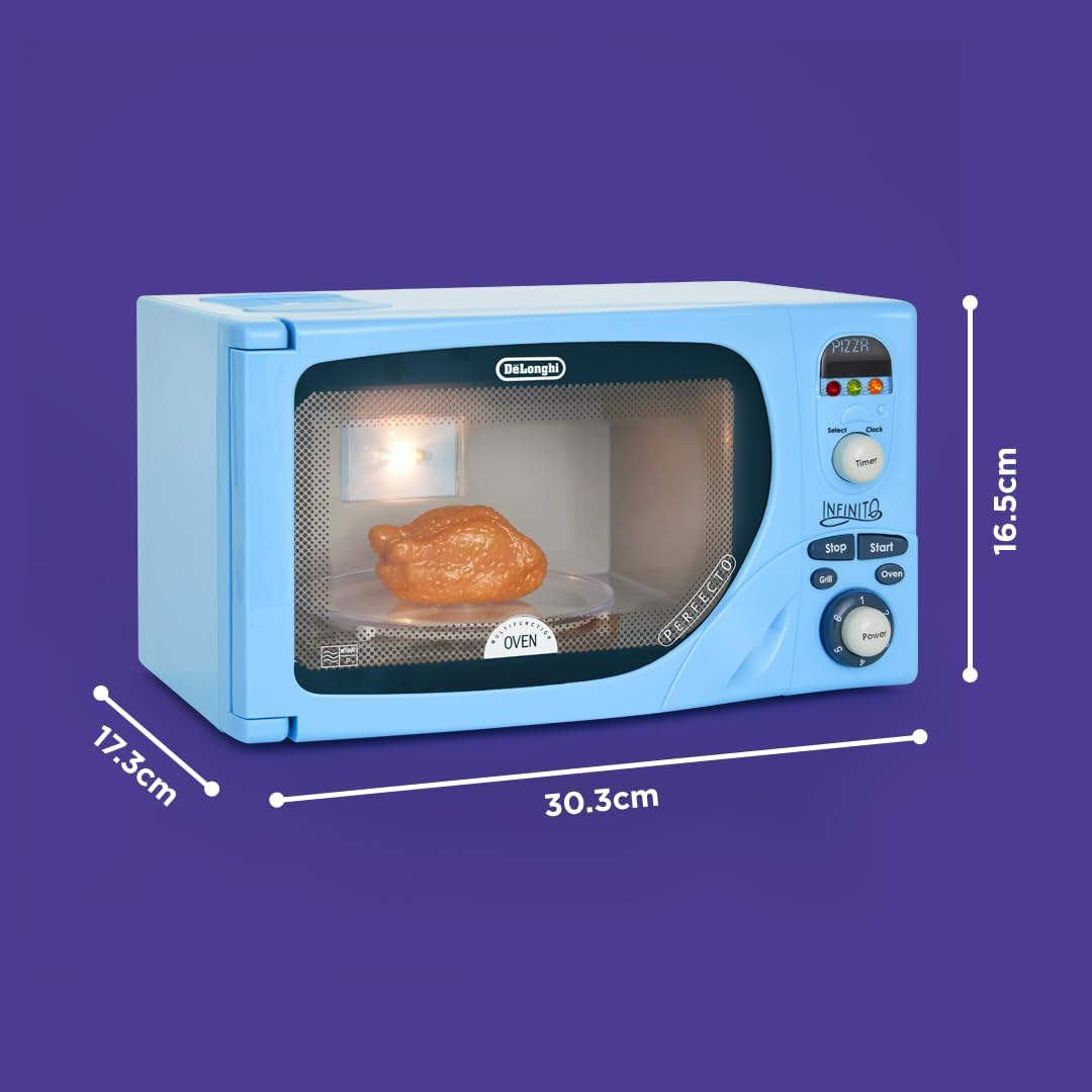 Casdon Delonghi Microwave. Toy Replica of Delonghi&rsquo;S &lsquo;Infinito&rsquo; Microwave for Children Aged 3+. Featuring Flashing Led&rsquo;S, Sounds & More, Blue image number 2
