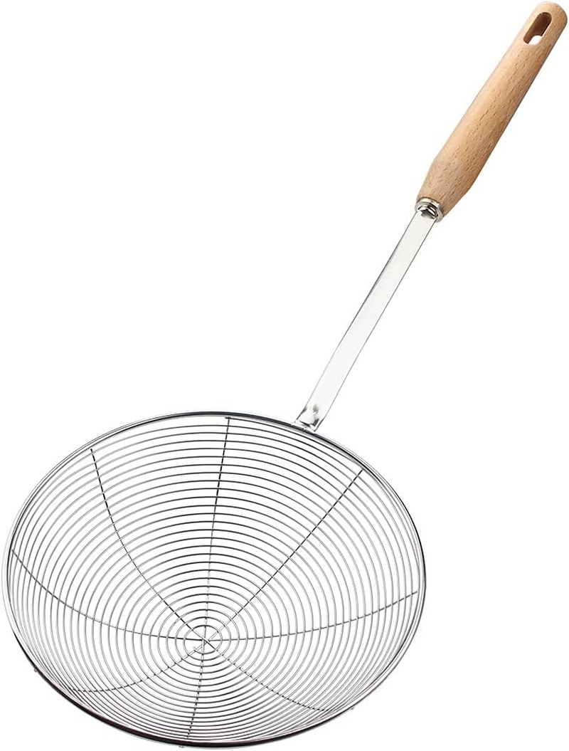 Spider Strainer, Skimmer Spoons, 6.3 Inch Spider Strainer Skimmer Ladle for Cooking and Frying, Cooking Utensils Frying Spoon with Wooden Handle, Wire Slotted Spoon for Kitchen