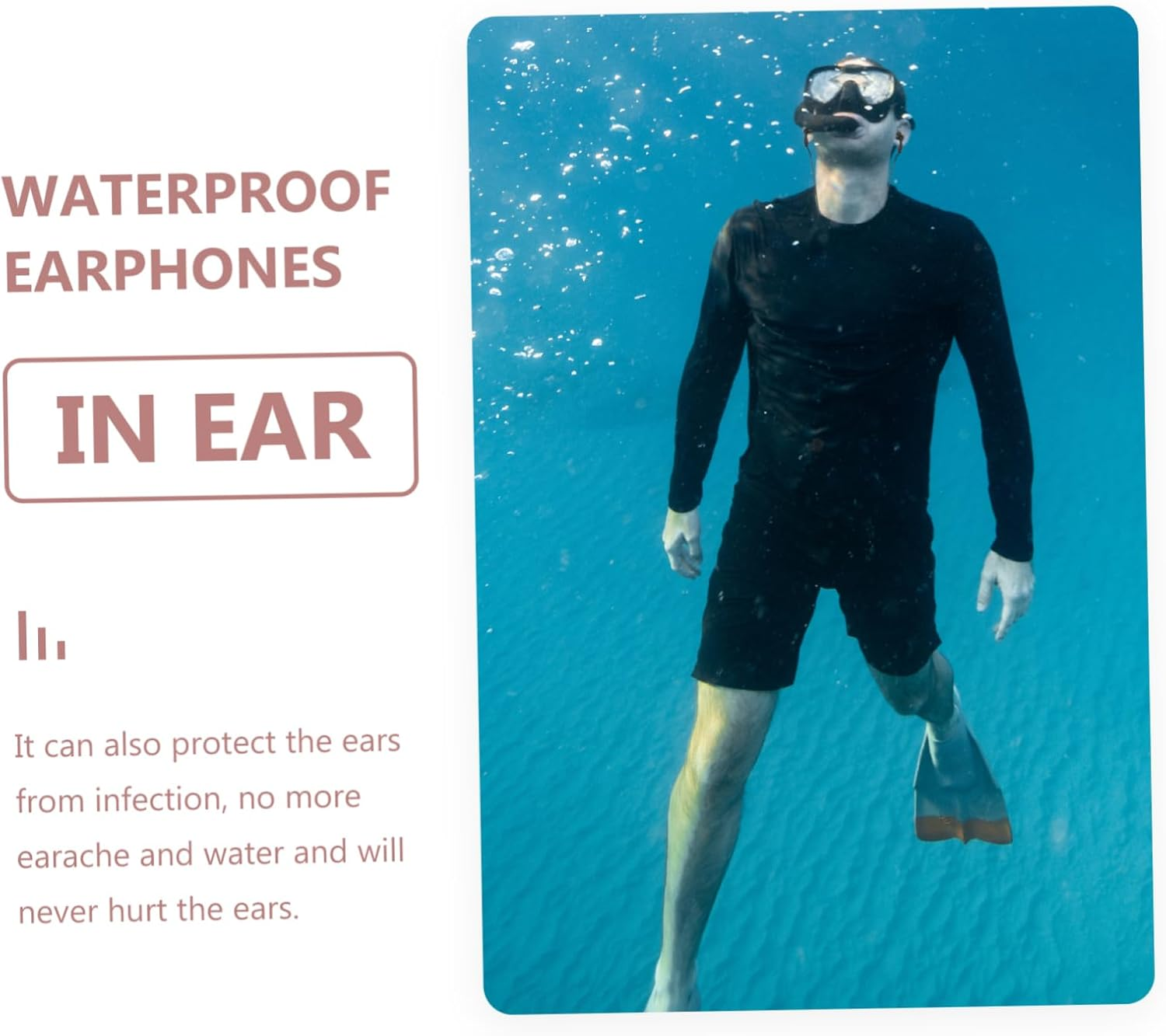 CONGARTENO 2Pcs Waterproof Mp3 Earphones 3.5Mm Ear Hook In-Ear Design for Swimming and Diving, Multi-Use Shower Ear Plugs Compatible Water Sports image number 1