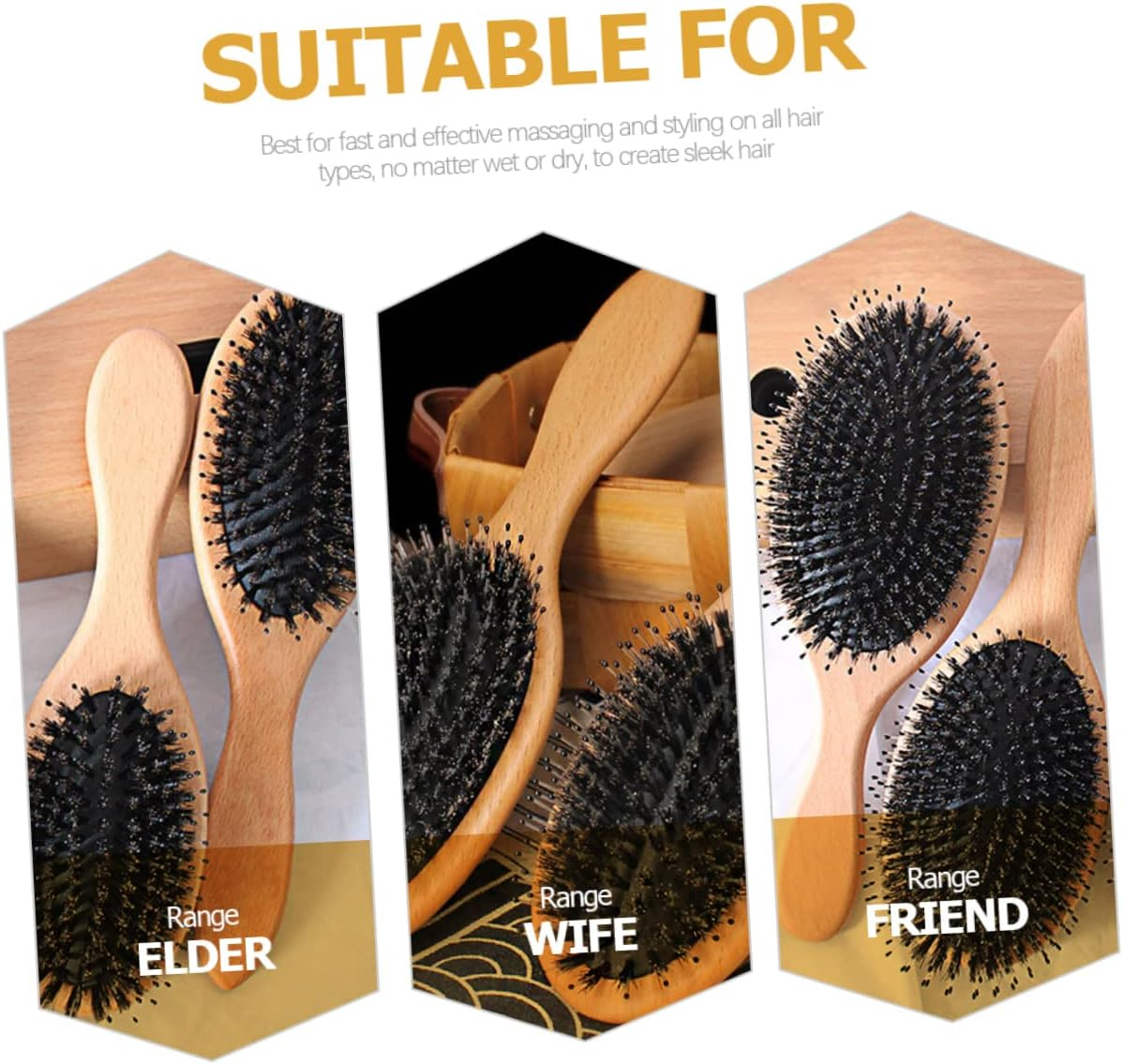 MOTHNUR Boar Bristle Hair Brush for Women Paddle Comb Detangling and Styling Brush for Thick Hair image number 6